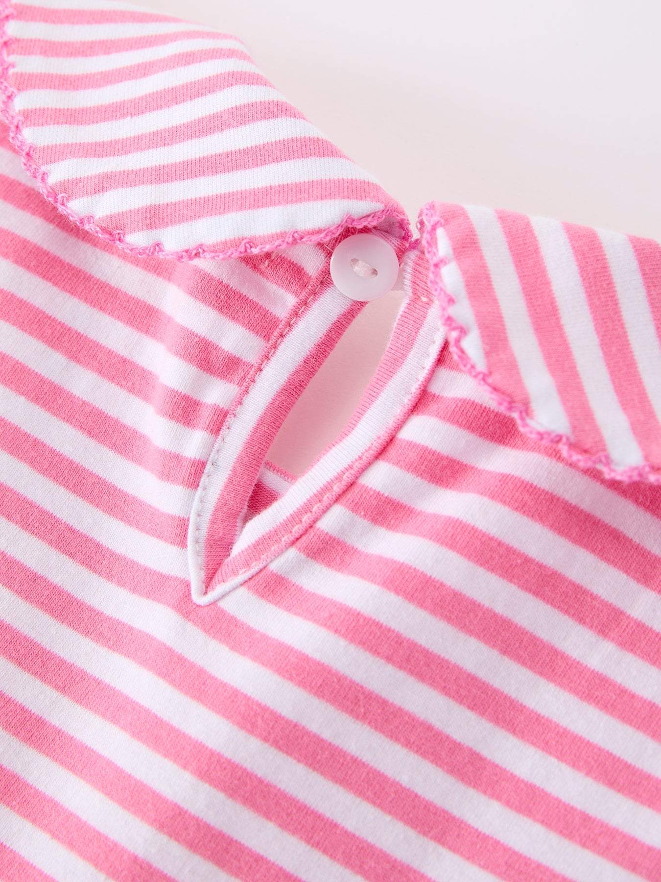 Girls Back To School Bow Pencil Twirl Dress Ruffle Petal Collar Applique - fabric and material close-up