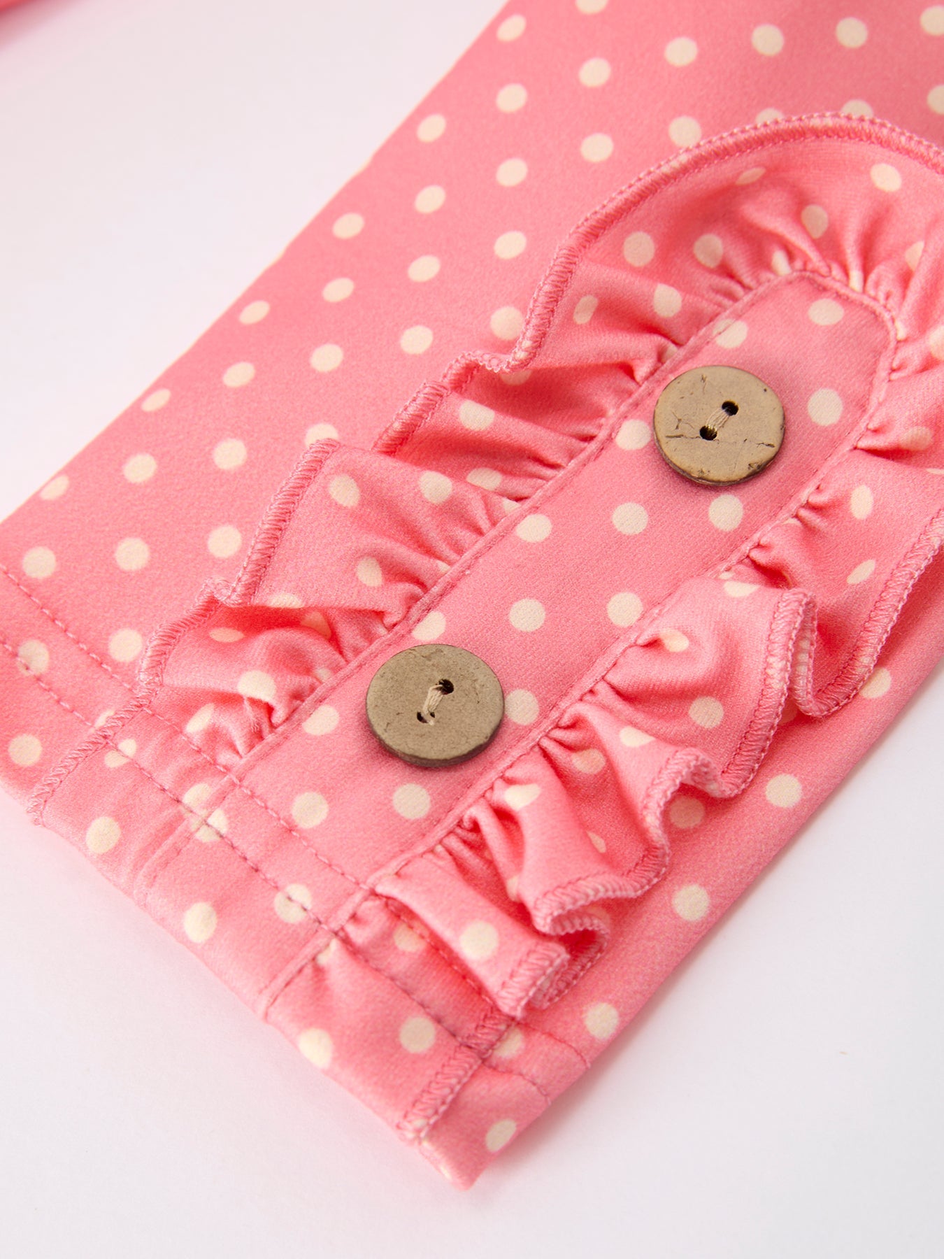 Girls Back To School Apple Pencil Polka Dot Dress Leggings Set Outfit - fabric and material close-up