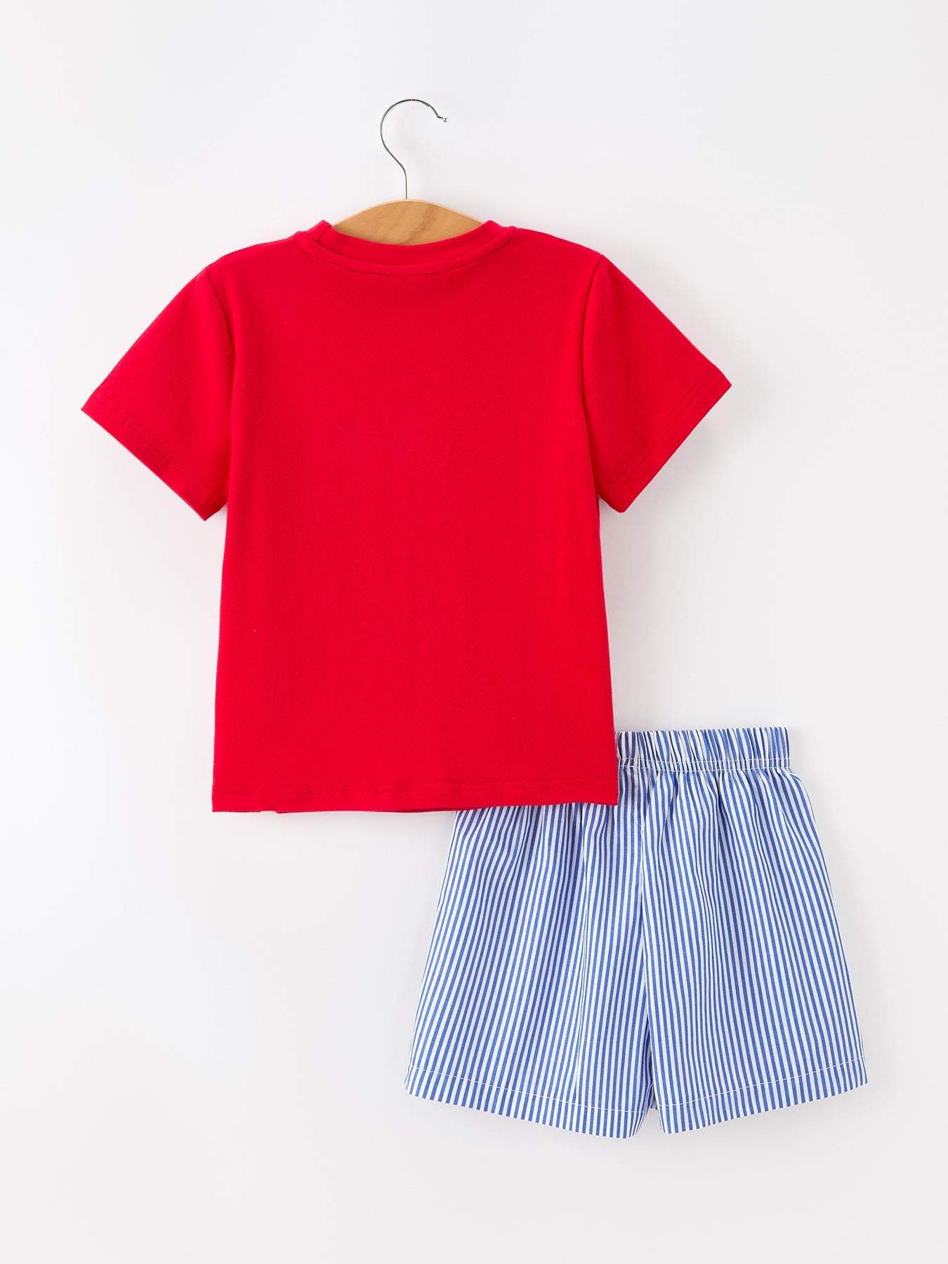 Girls 4th of July Flag Outfit Set Embroidery Plaid - detail view