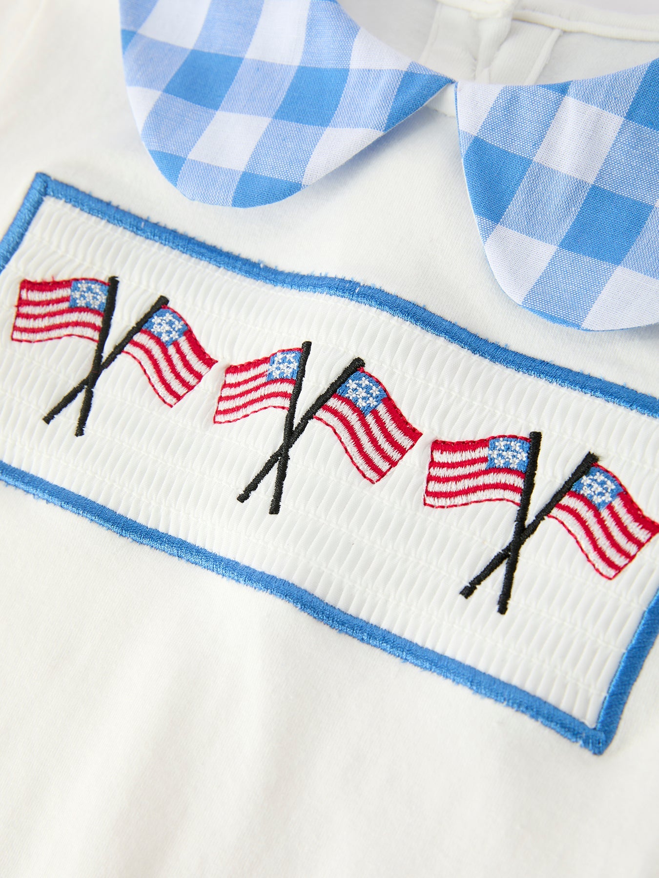 Girls 4th of July Plaid Outfit Set Flag Embroidery Peter Pan Collar - back view