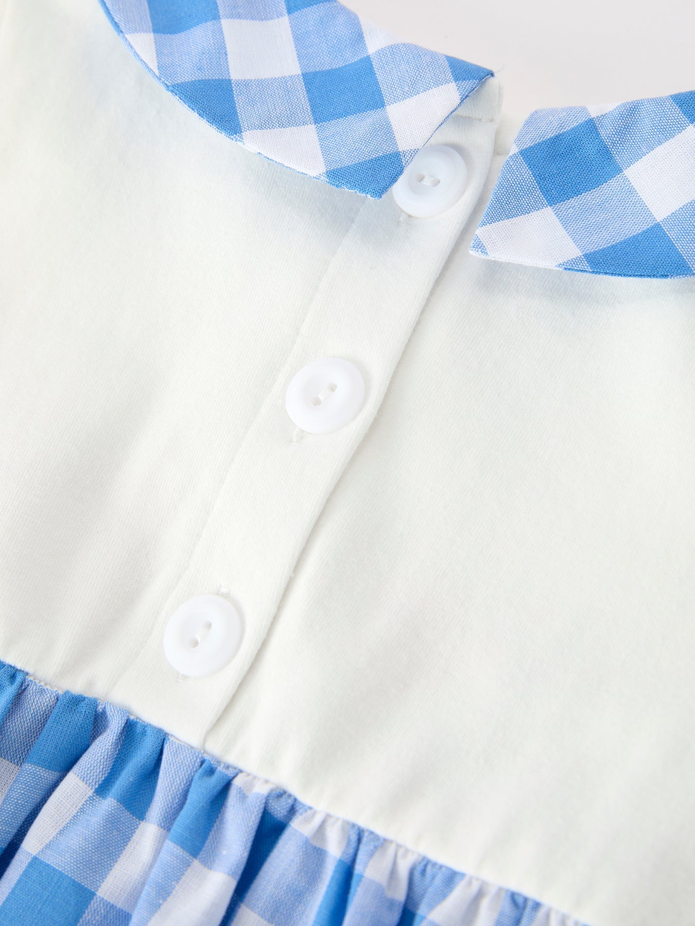 Boys 4th of July Plaid Romper Embroidery Petals Collar - fabric and material close-up
