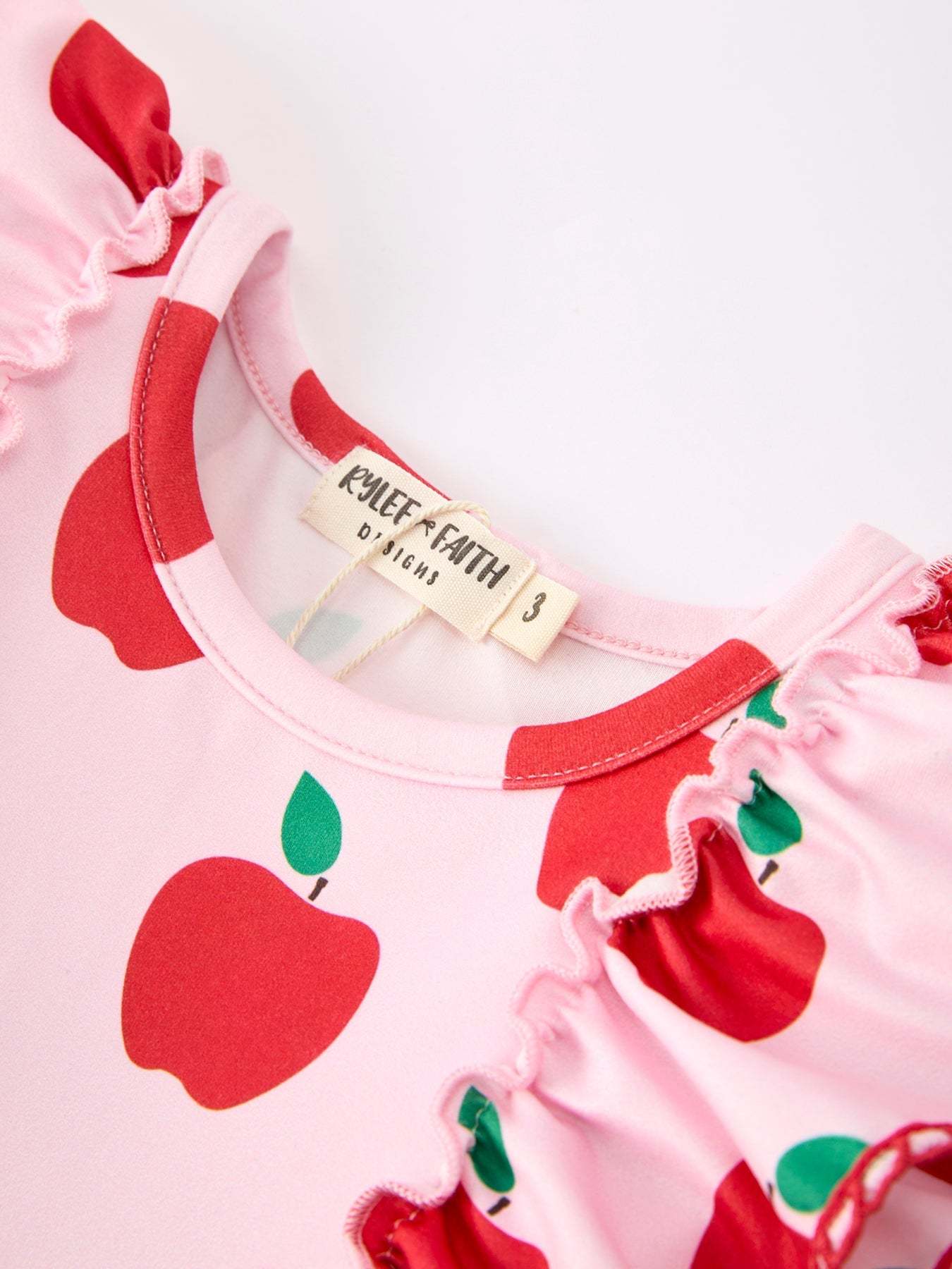 Girls Back To School Apple Twirl Dress Ruffle Flutter Sleeve - back view
