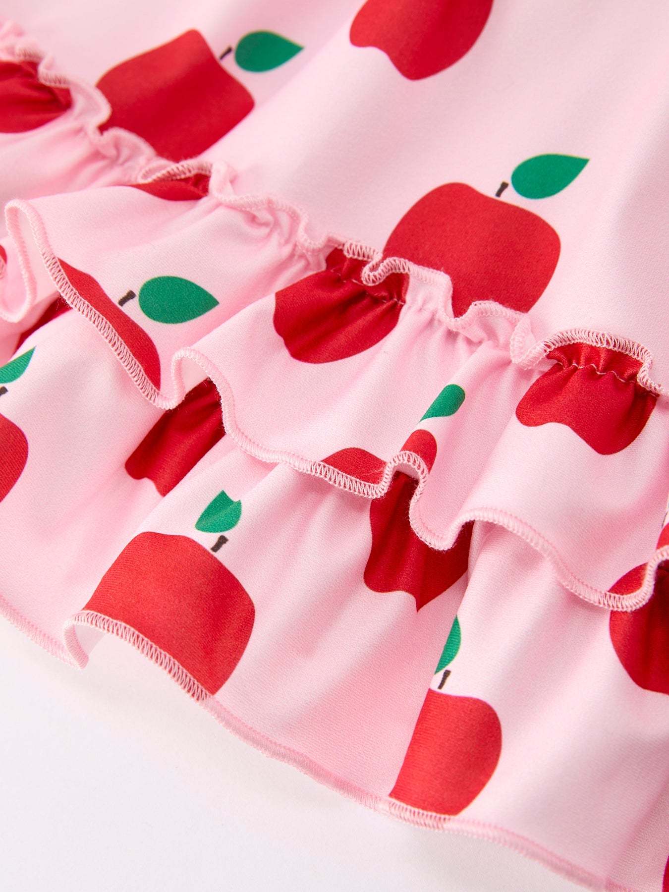 Girls Back To School Apple Twirl Dress Ruffle Flutter Sleeve - fabric and material close-up