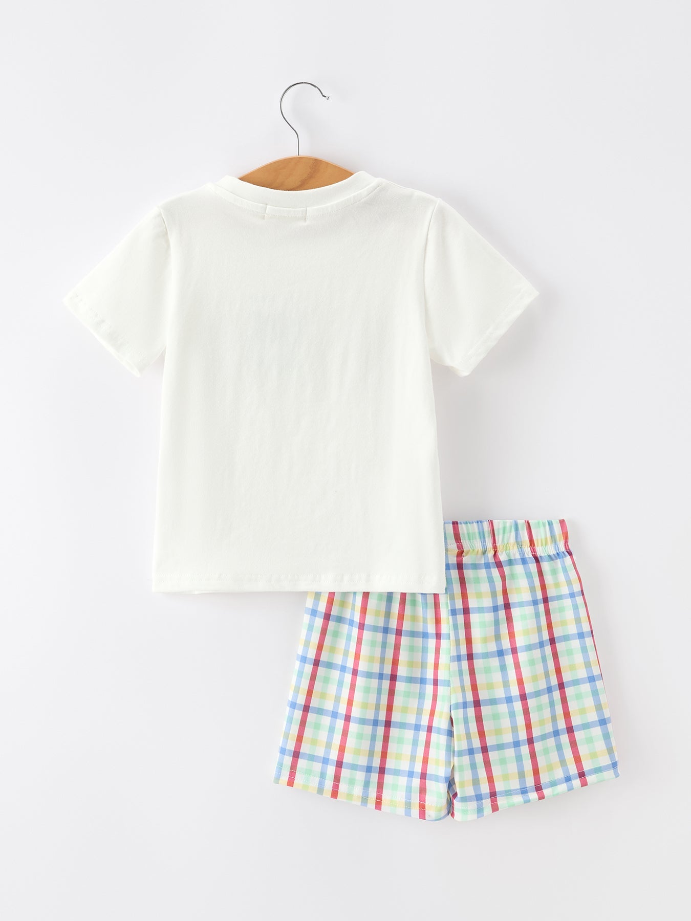 Boys Back To School Dog Plaid Short Set Applique Outfit - detail view