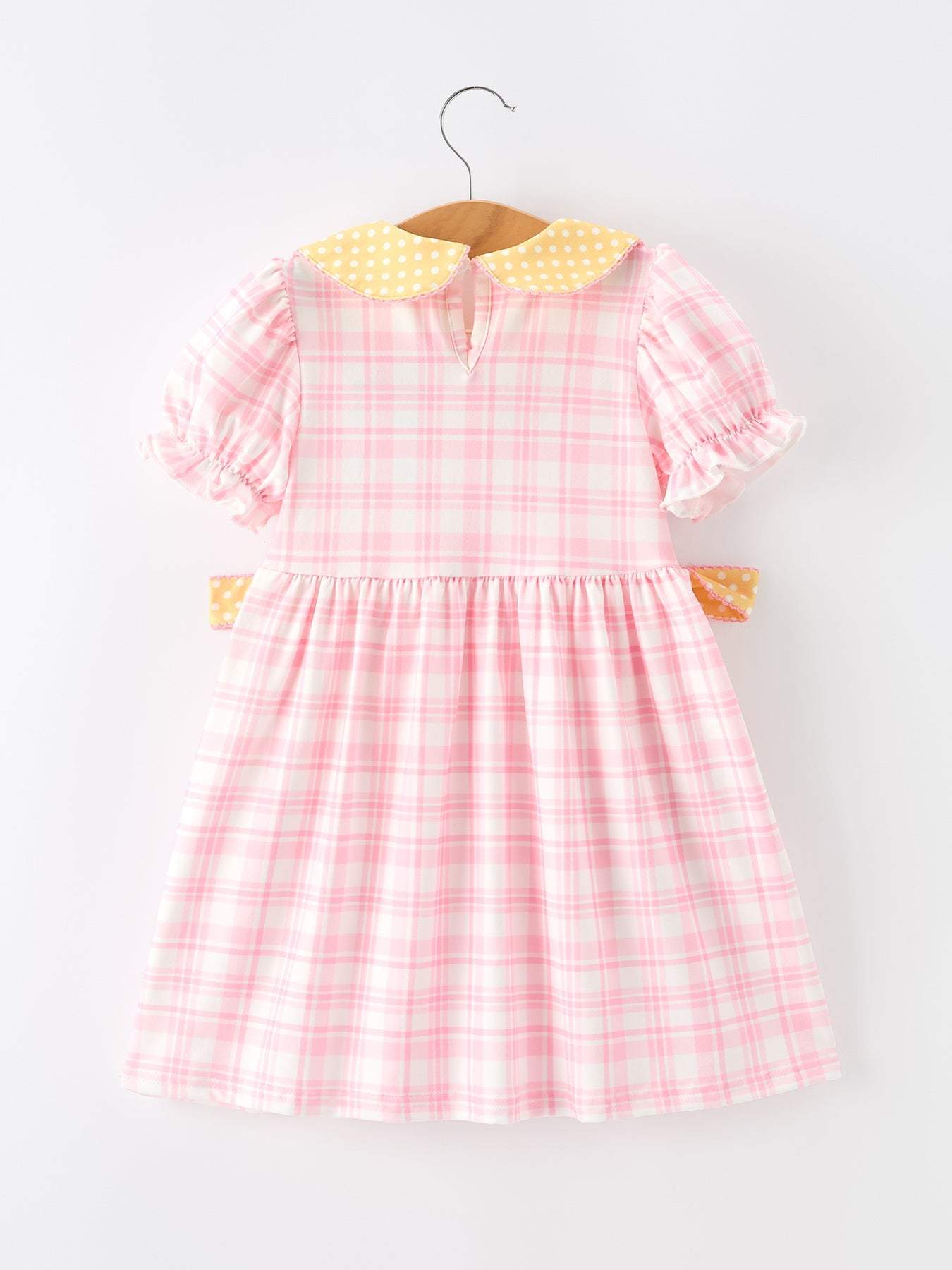 Girls Back To School Pencil Plaid Twirl Dress Bow Petals Collar - detail view