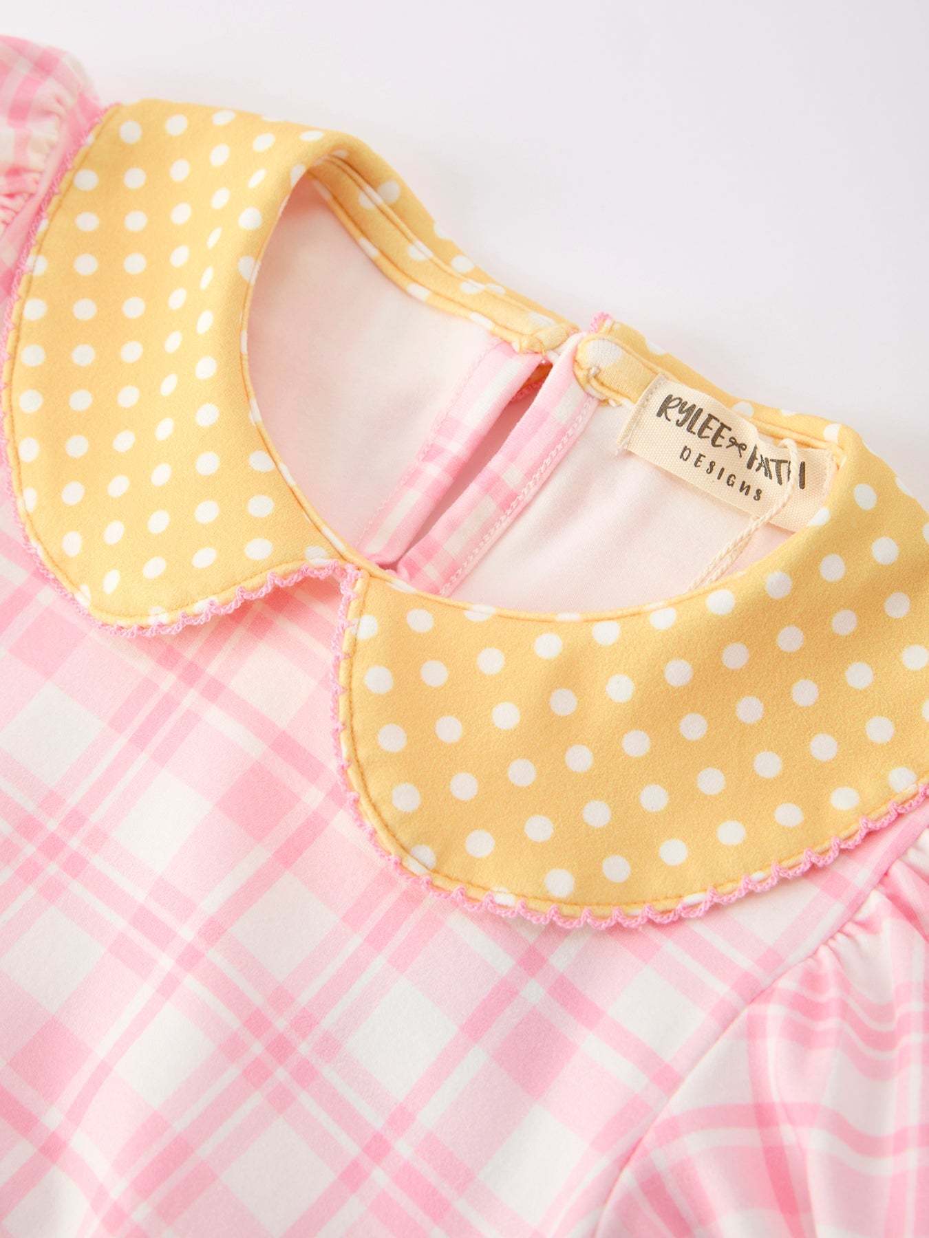 Girls Back To School Pencil Plaid Twirl Dress Bow Petals Collar - back view
