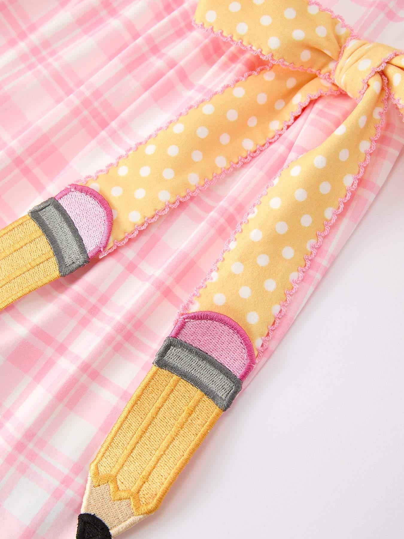 Girls Back To School Pencil Plaid Twirl Dress Bow Petals Collar - side view