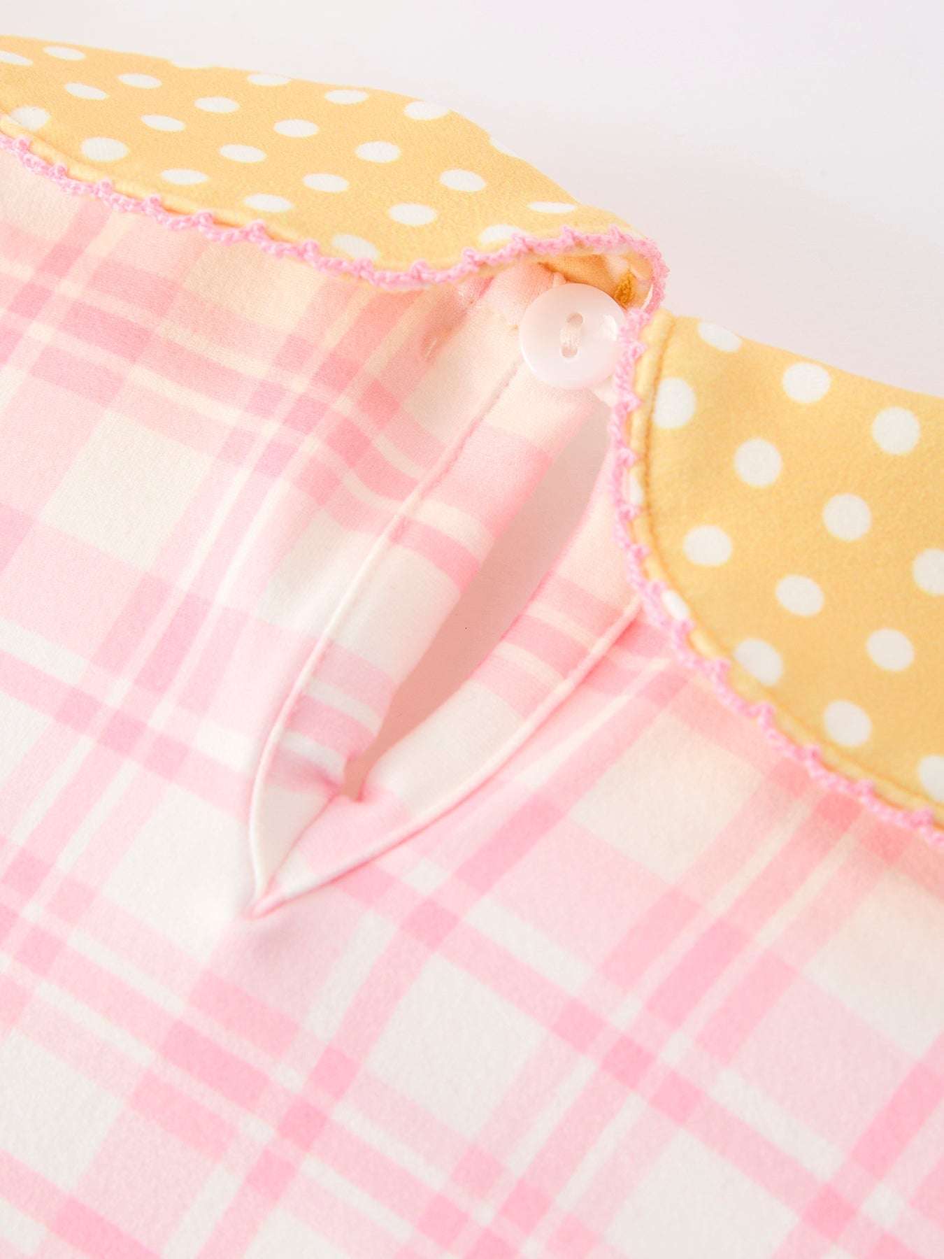 Girls Back To School Pencil Plaid Twirl Dress Bow Petals Collar - fabric and material close-up
