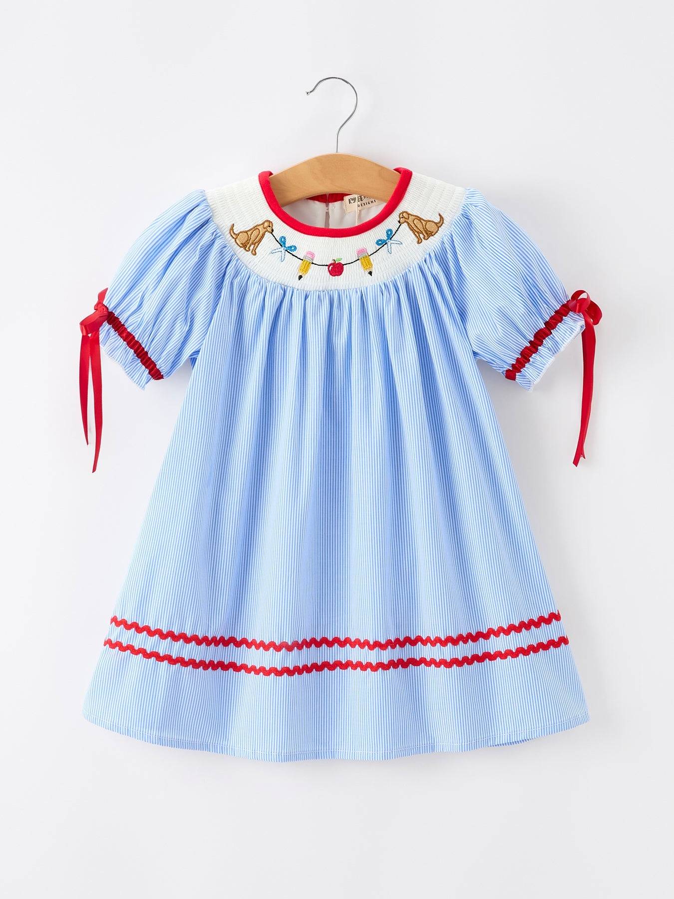 Back To School Apple Pencil Embroidery Dress - front view