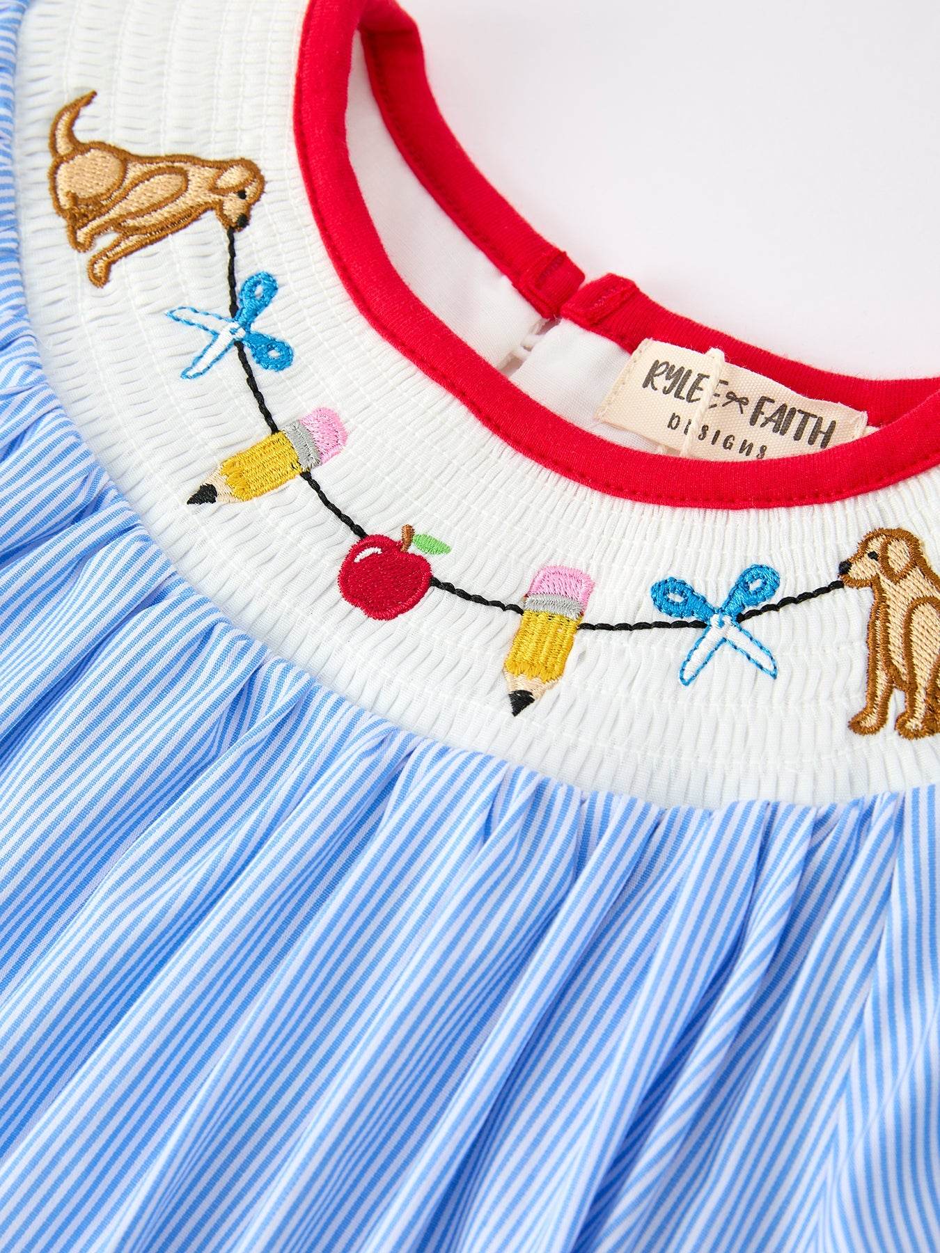 Back To School Apple Pencil Embroidery Dress - back view