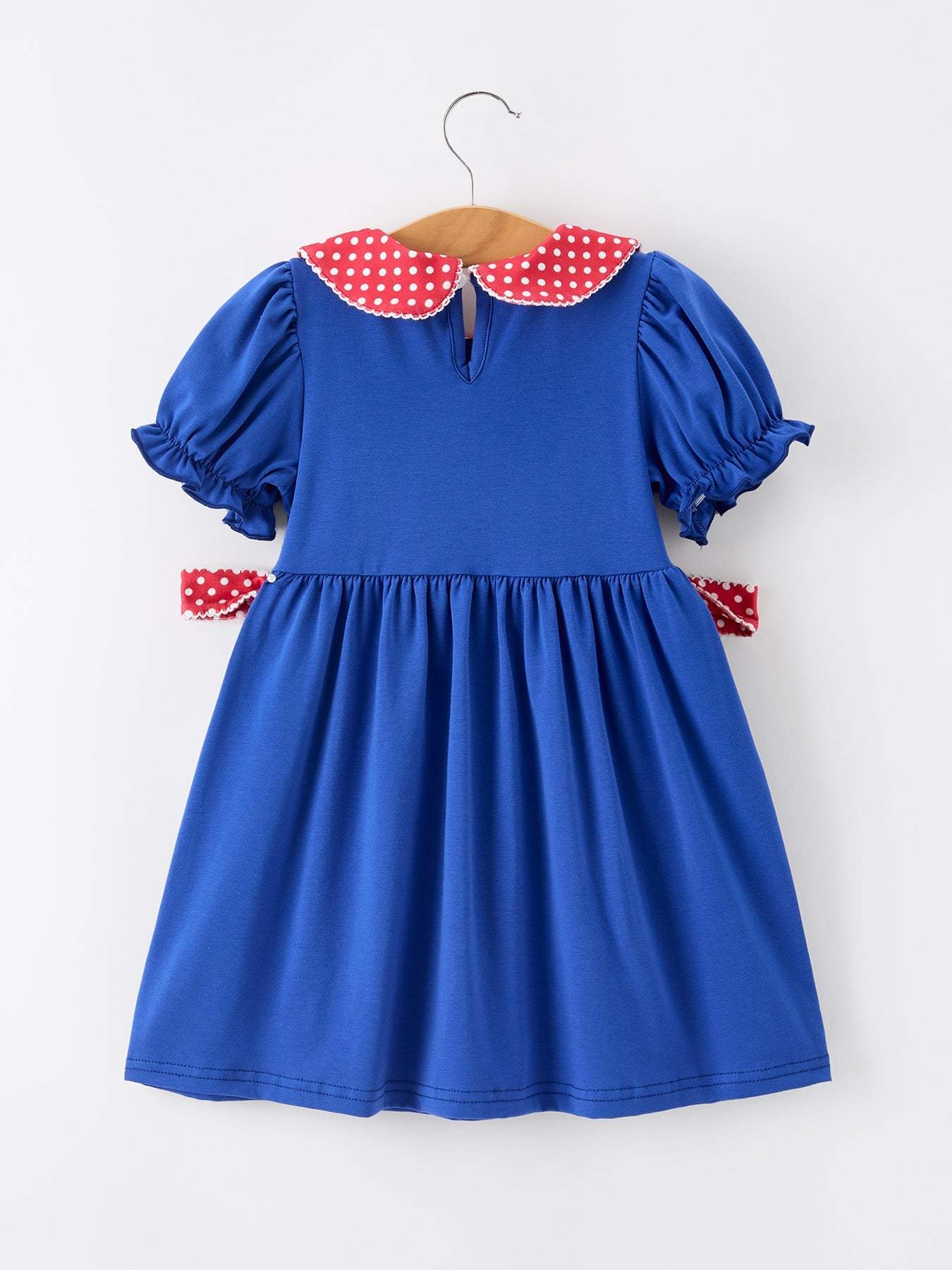 Girls Back To School Apple Polka Dot Petals Collar Bow Dress - detail view
