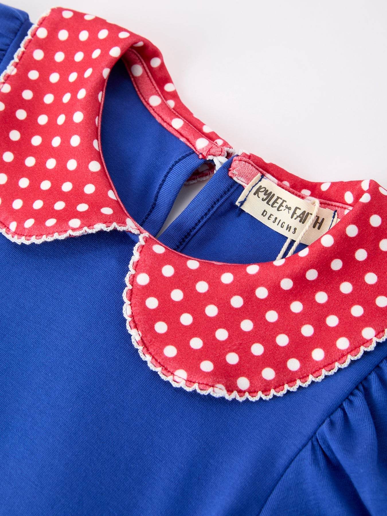 Girls Back To School Apple Polka Dot Petals Collar Bow Dress - back view