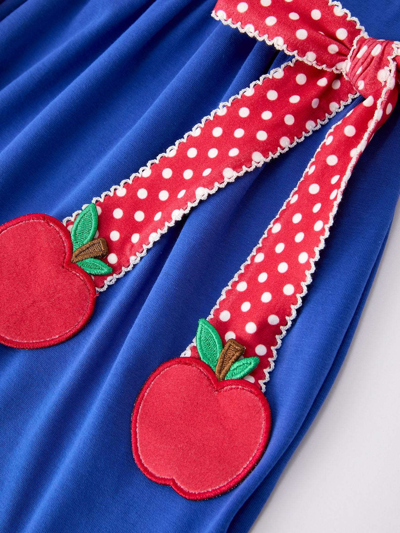 Girls Back To School Apple Polka Dot Petals Collar Bow Dress - side view