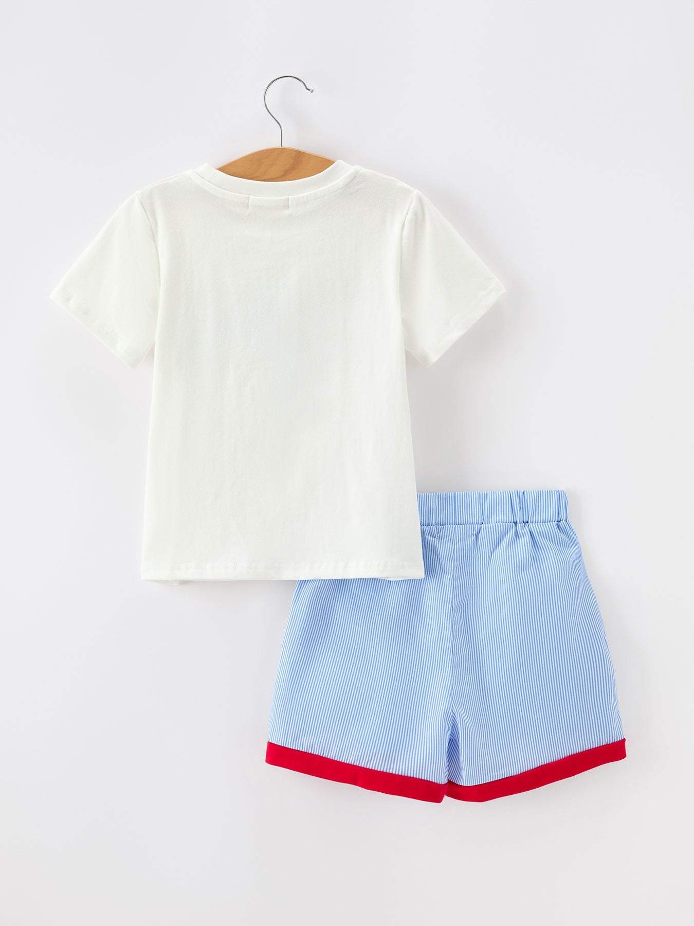 Back To School Apple Pencil Embroidery Boy Top Shorts Set Outfit - detail view