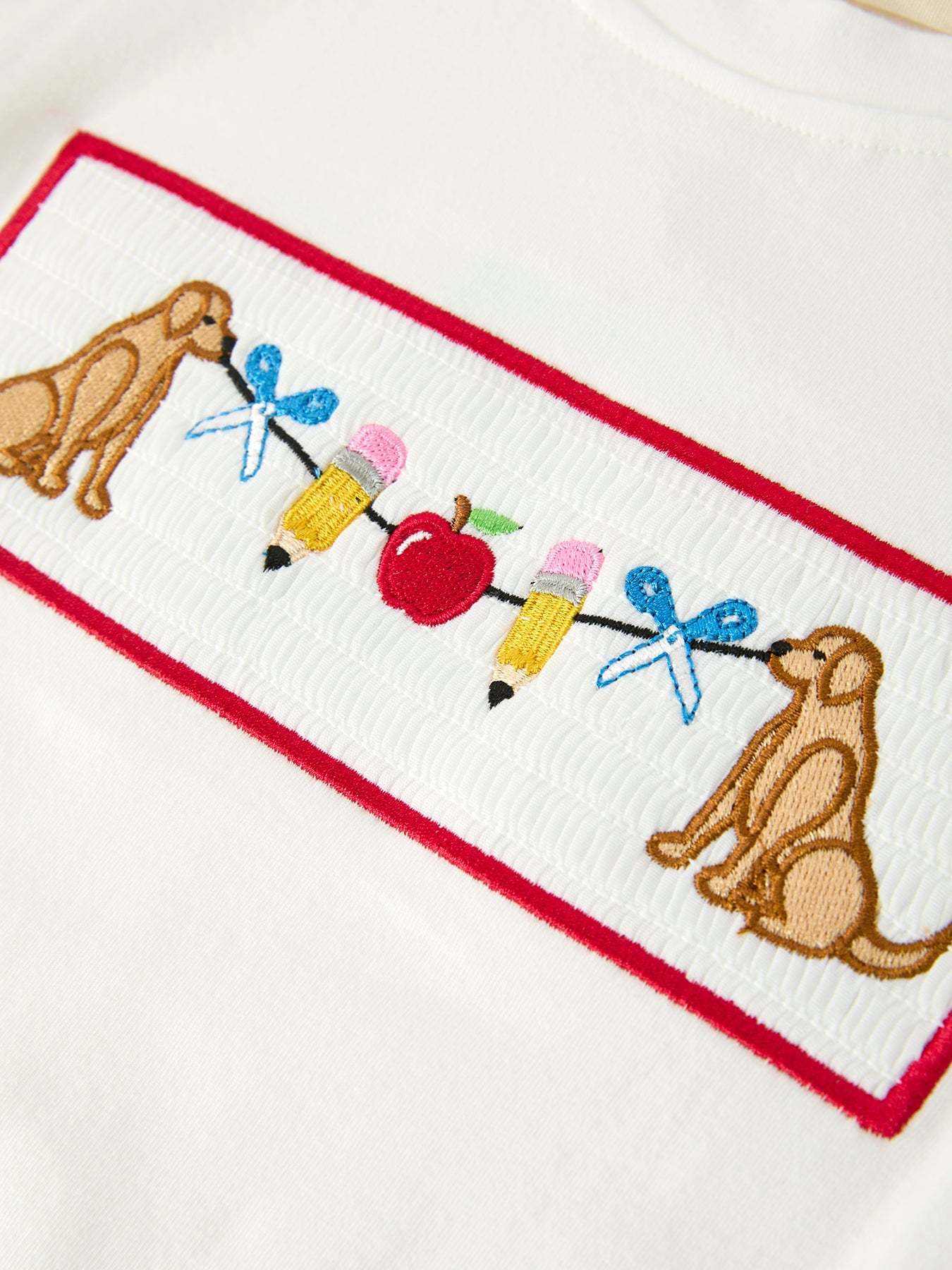 Back To School Apple Pencil Embroidery Boy Top Shorts Set Outfit - back view