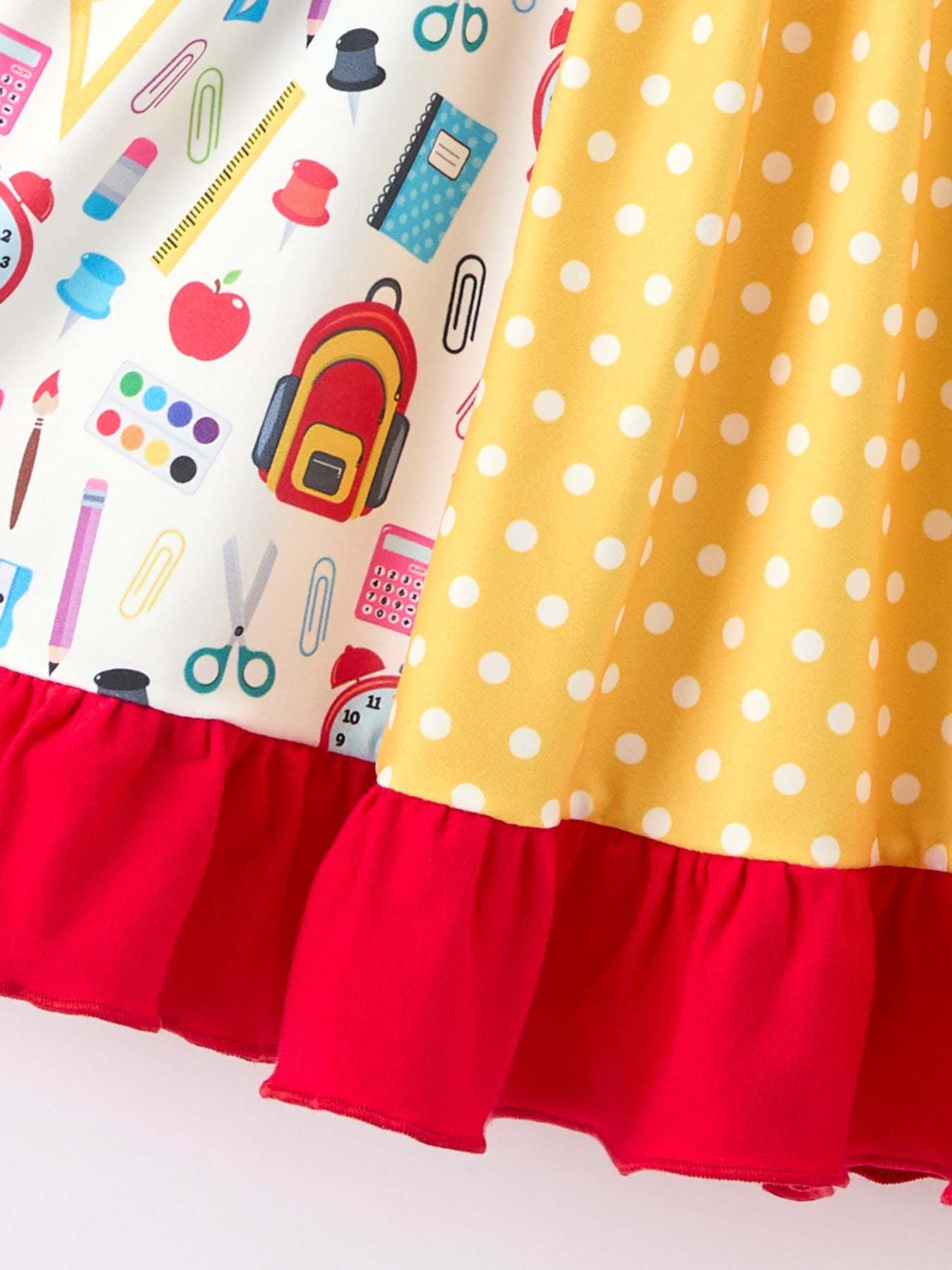 Back to school ruffle patchwork twirl dress side