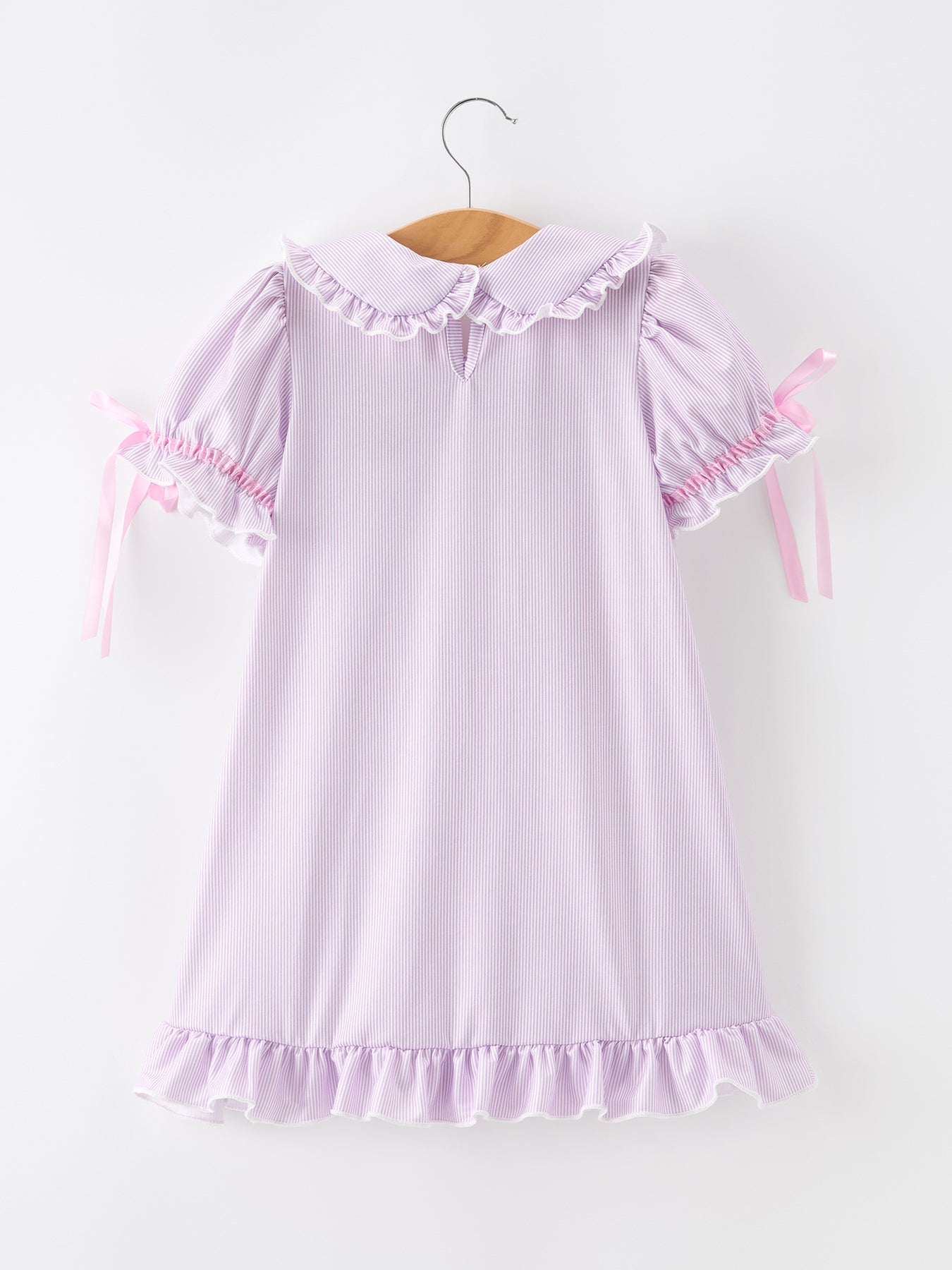 Back To School Pencil Applique Girls Purple Dress Petals Collar Ruffle - detail view