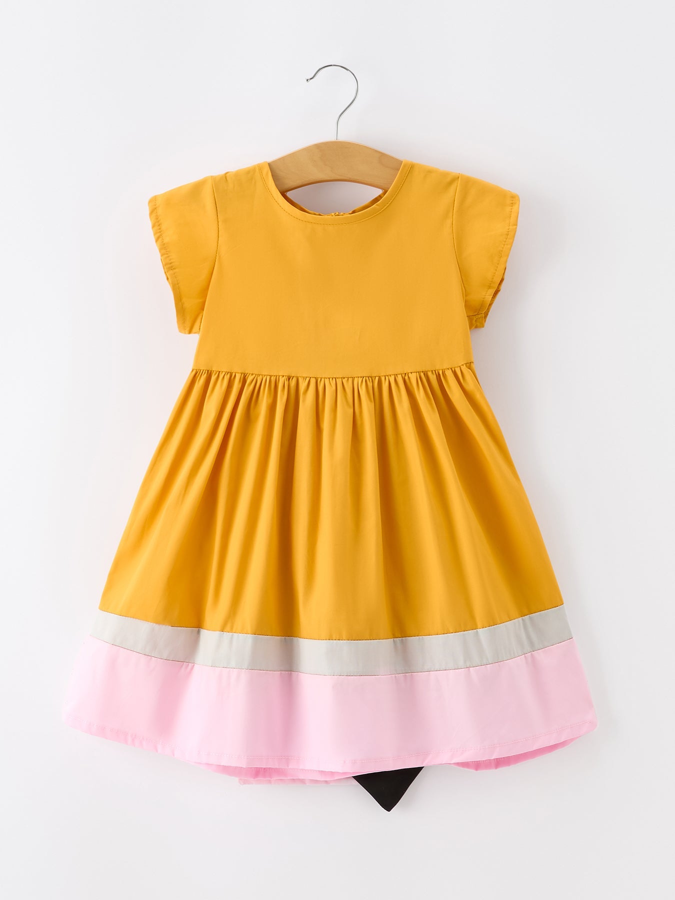 Back To School Pencil Girls Dress Color Block Bow Dress - front view
