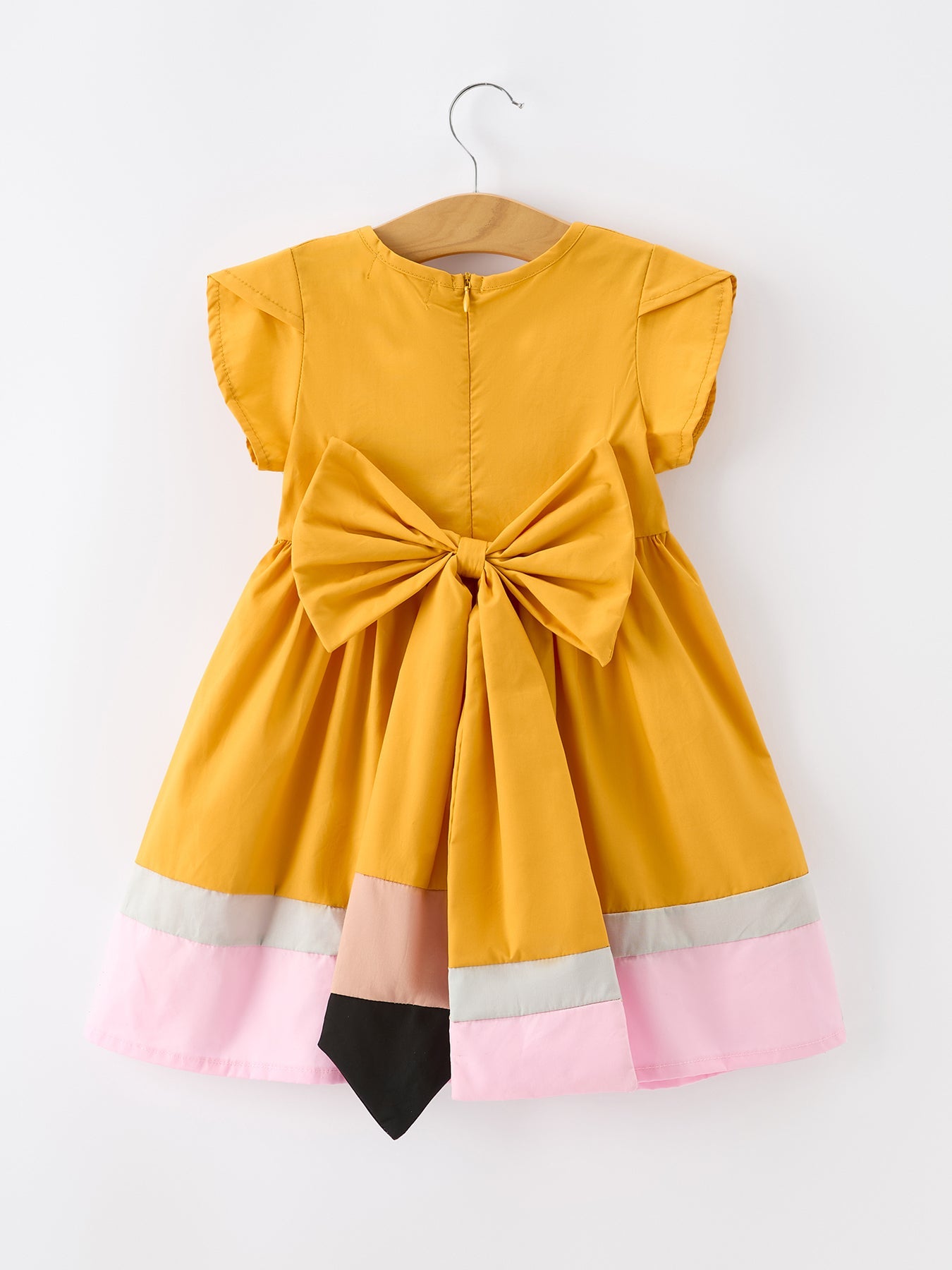 Back To School Pencil Girls Dress Color Block Bow Dress - detail view
