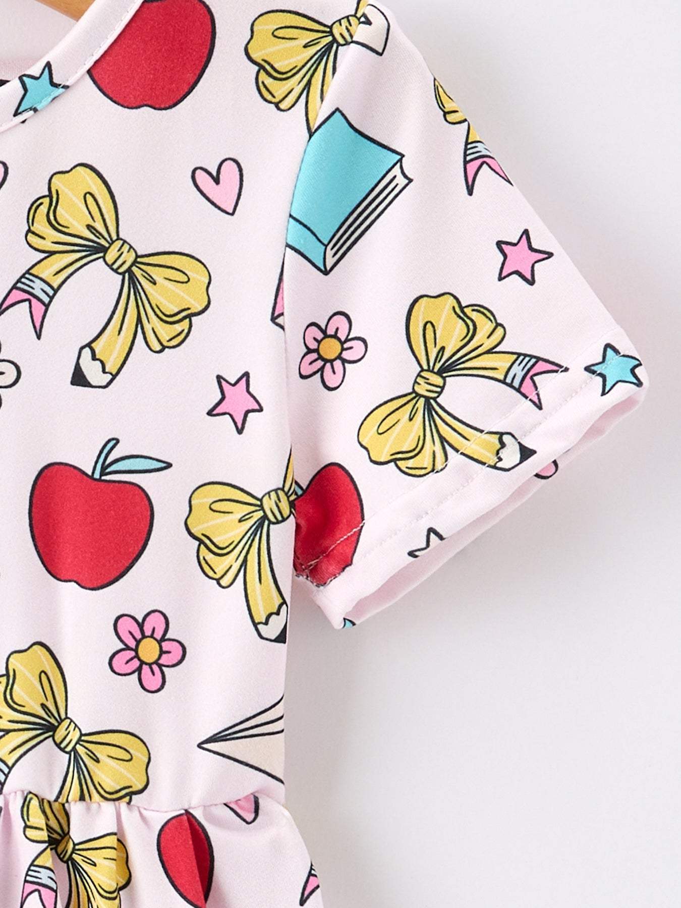 Girls Back To School Apple Bow Pocket Twirl Dress - back view