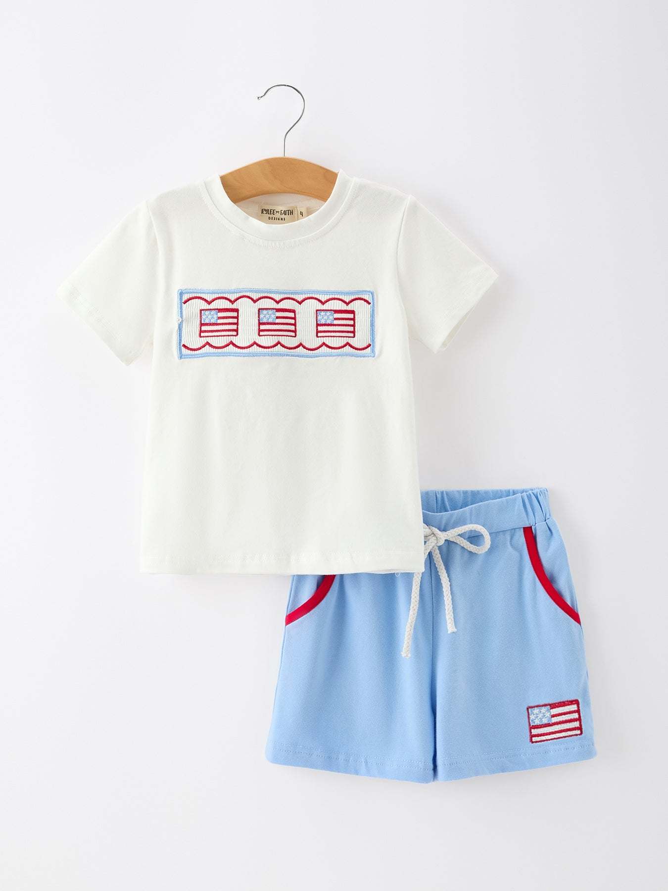4th of July Flag Boys Set Short Sleeve Top Shorts Outfit - front view