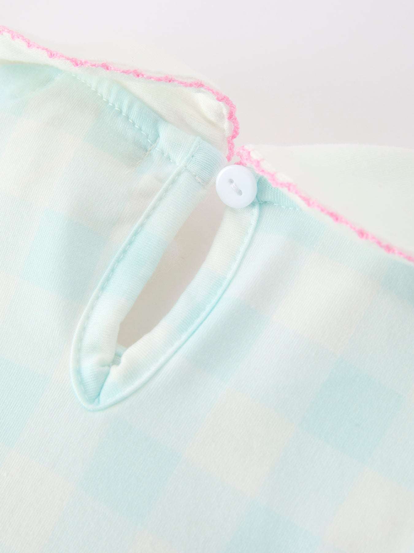 Spring Plaid Bow Girls Dress Smocked Petals Collar Puff Sleeve