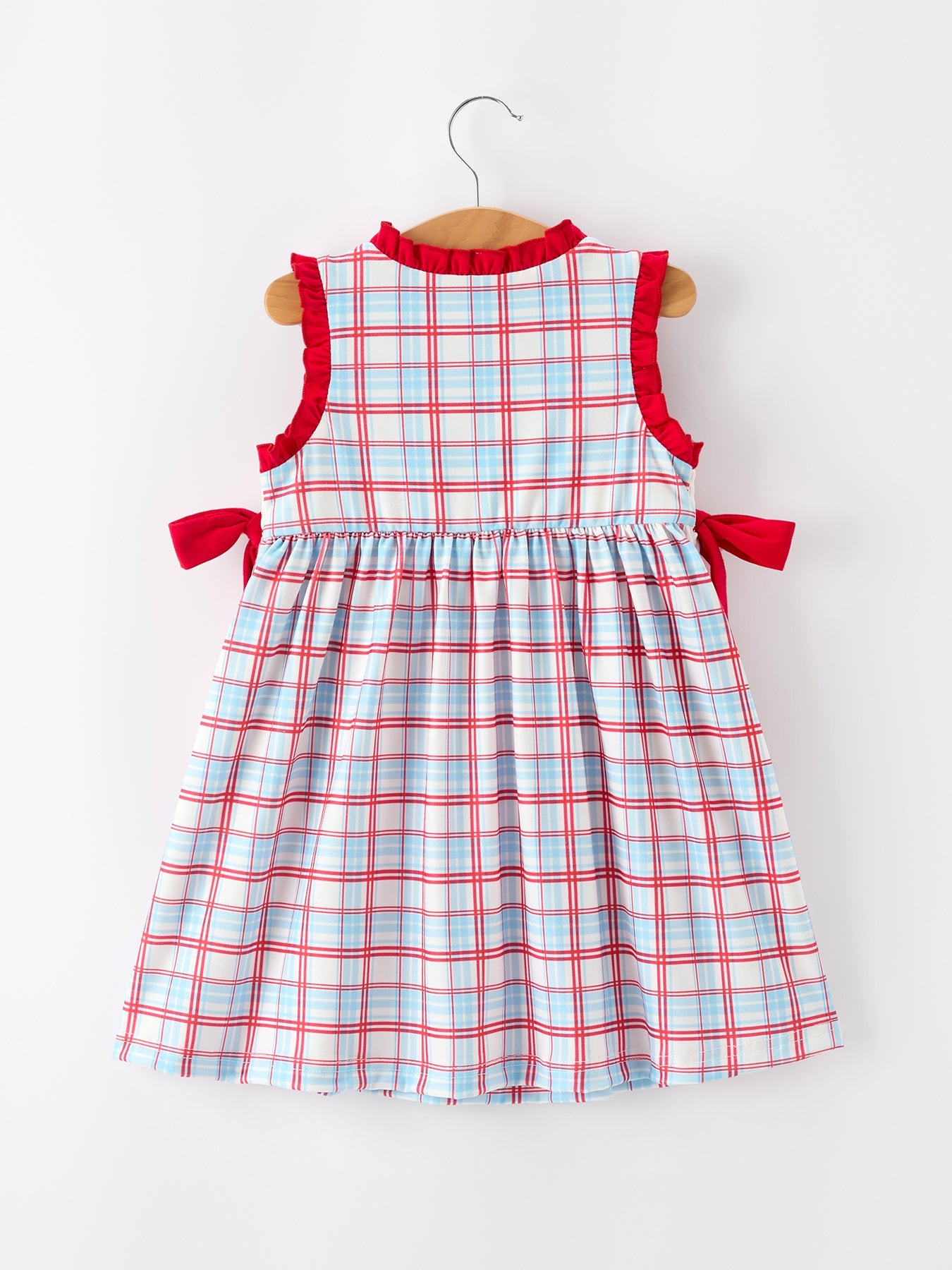 4th of July Plaid Flag Heart Girl Dress With Bow - detail view