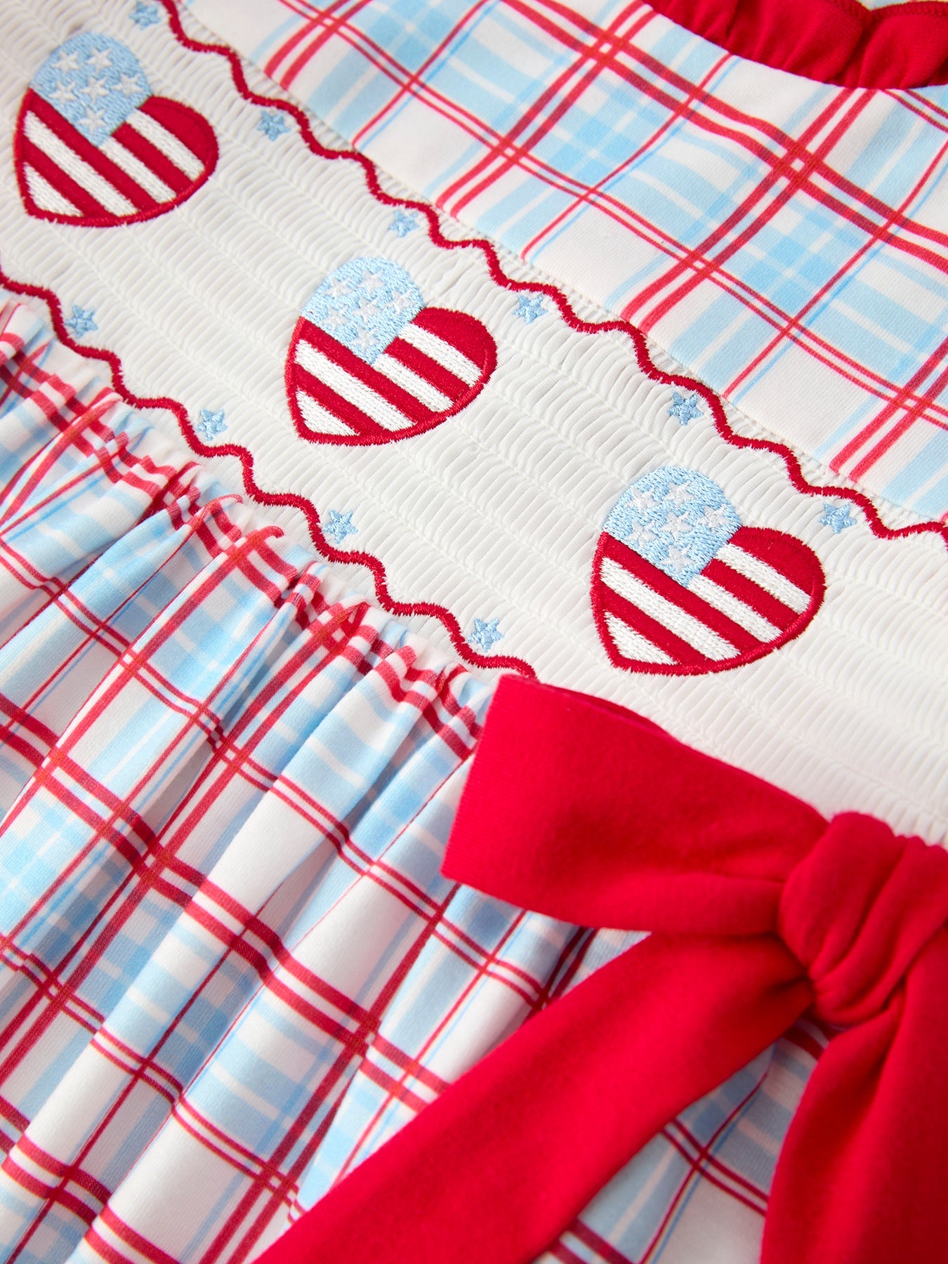 4th of July Plaid Flag Heart Girl Dress With Bow - side view