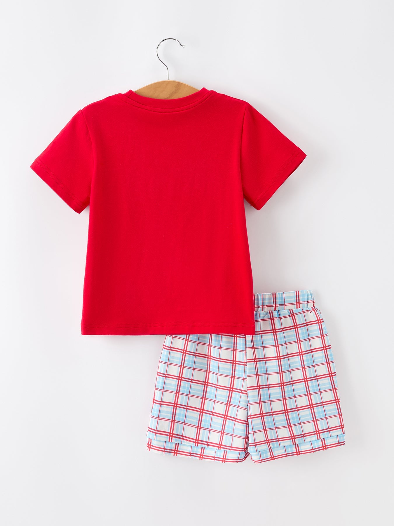 4th of July Flag Boys Set Short Sleeve Top Plaid Shorts