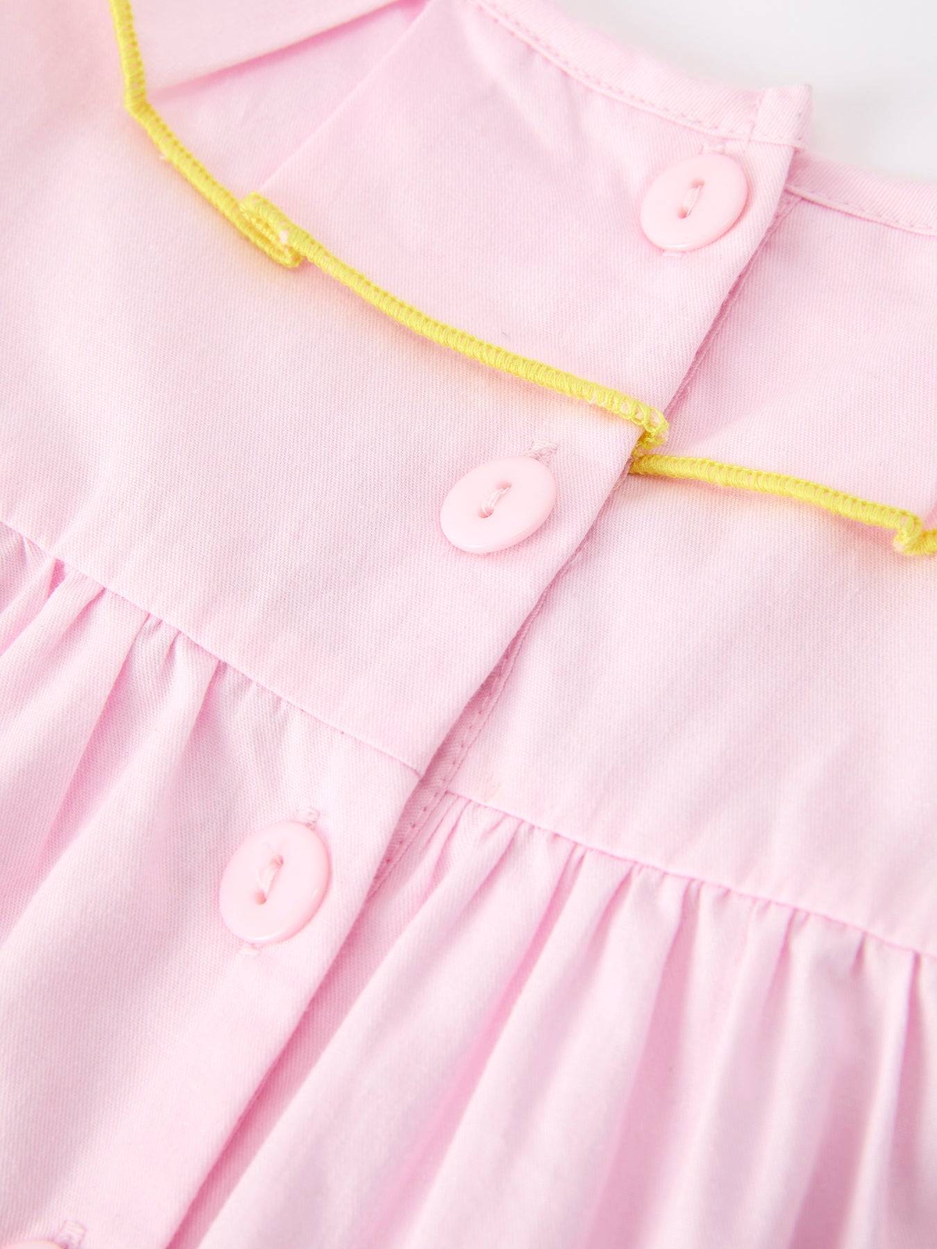 Back to School Pink Pencil Applique Ruffle Collar Girls Dress - fabric and material close-up