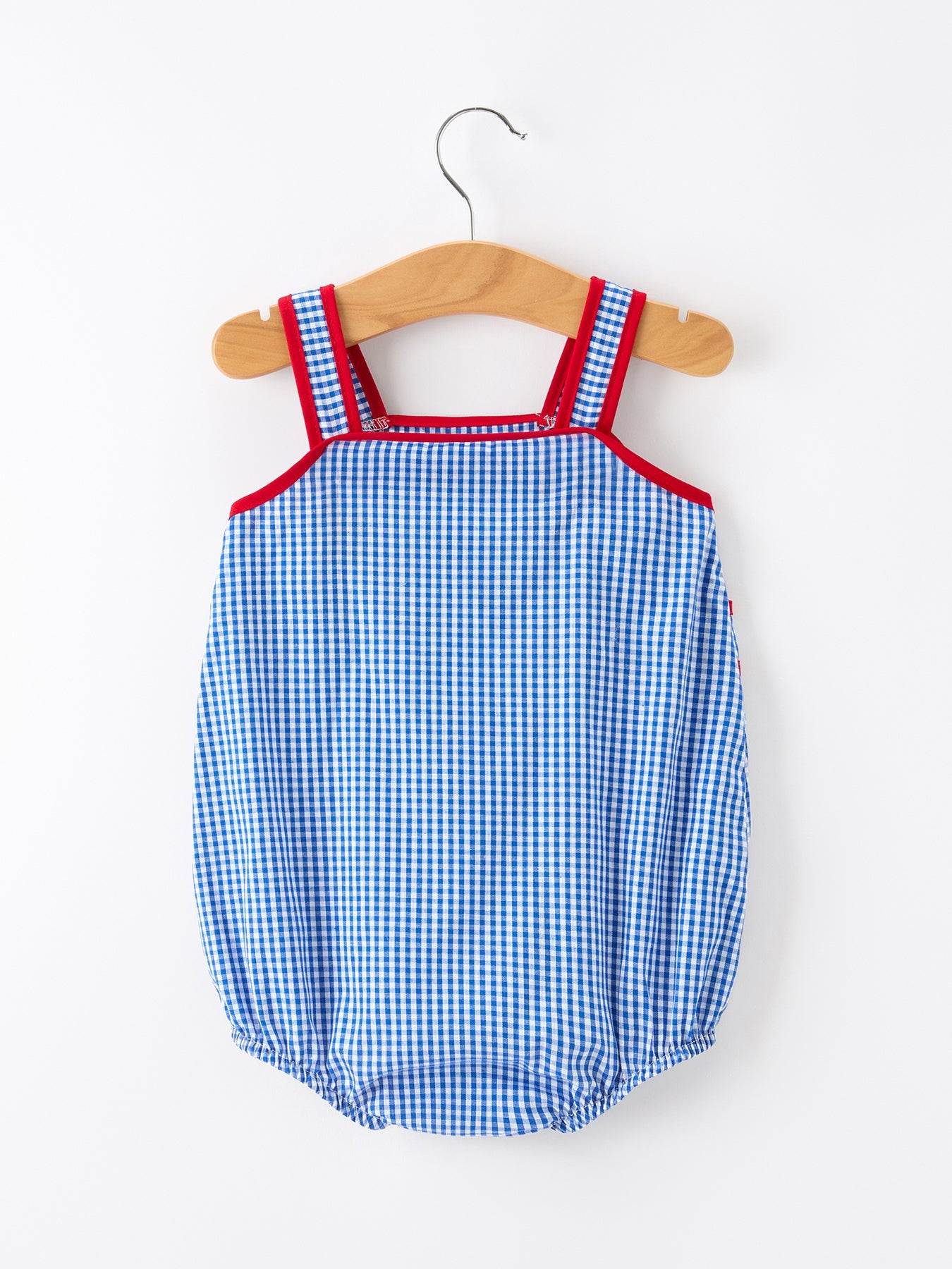 4th of July Flag Chenille Baby Girl Romper Plaid - detail view