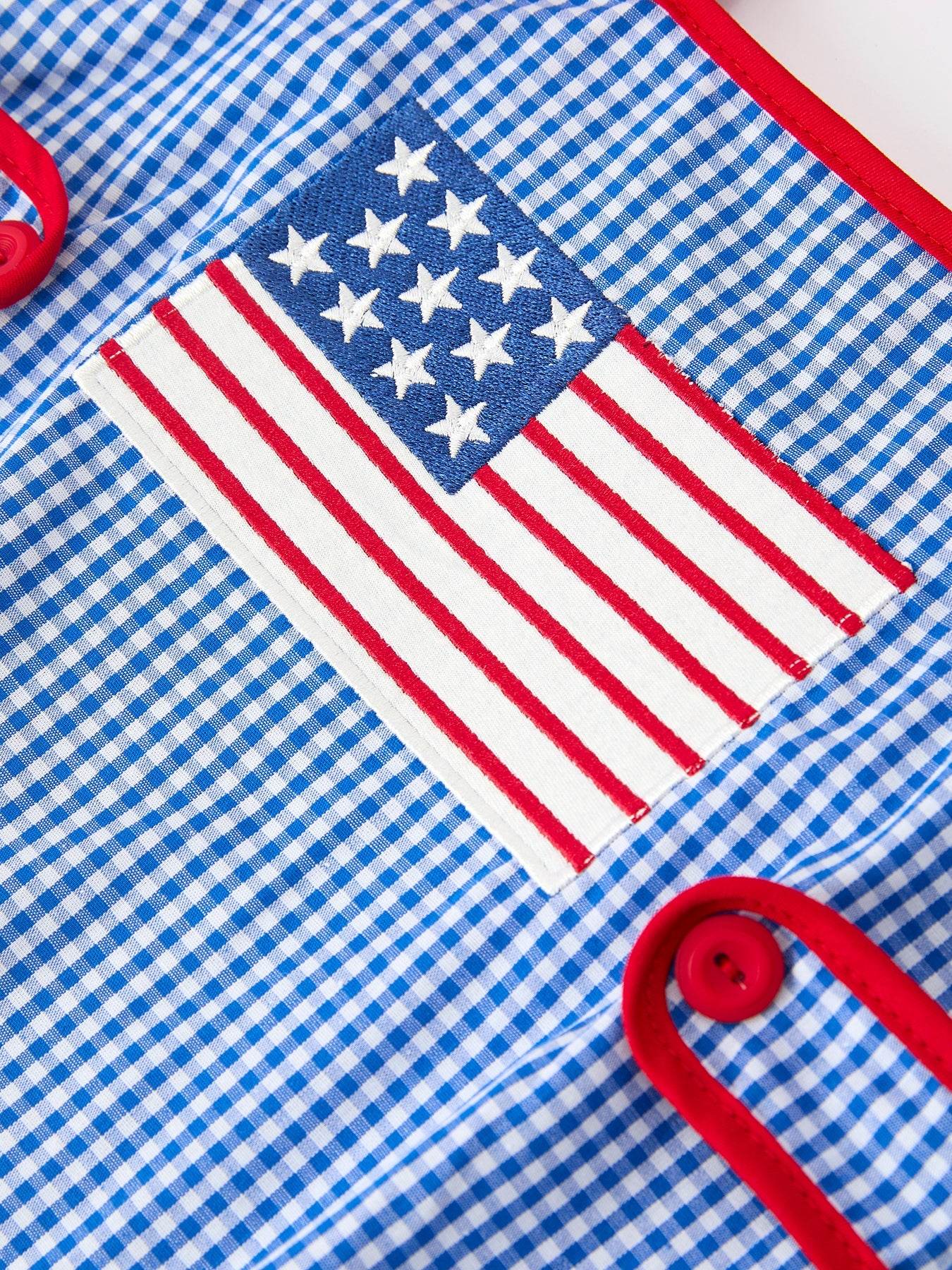 4th of July Flag Chenille Baby Girl Romper Plaid - back view