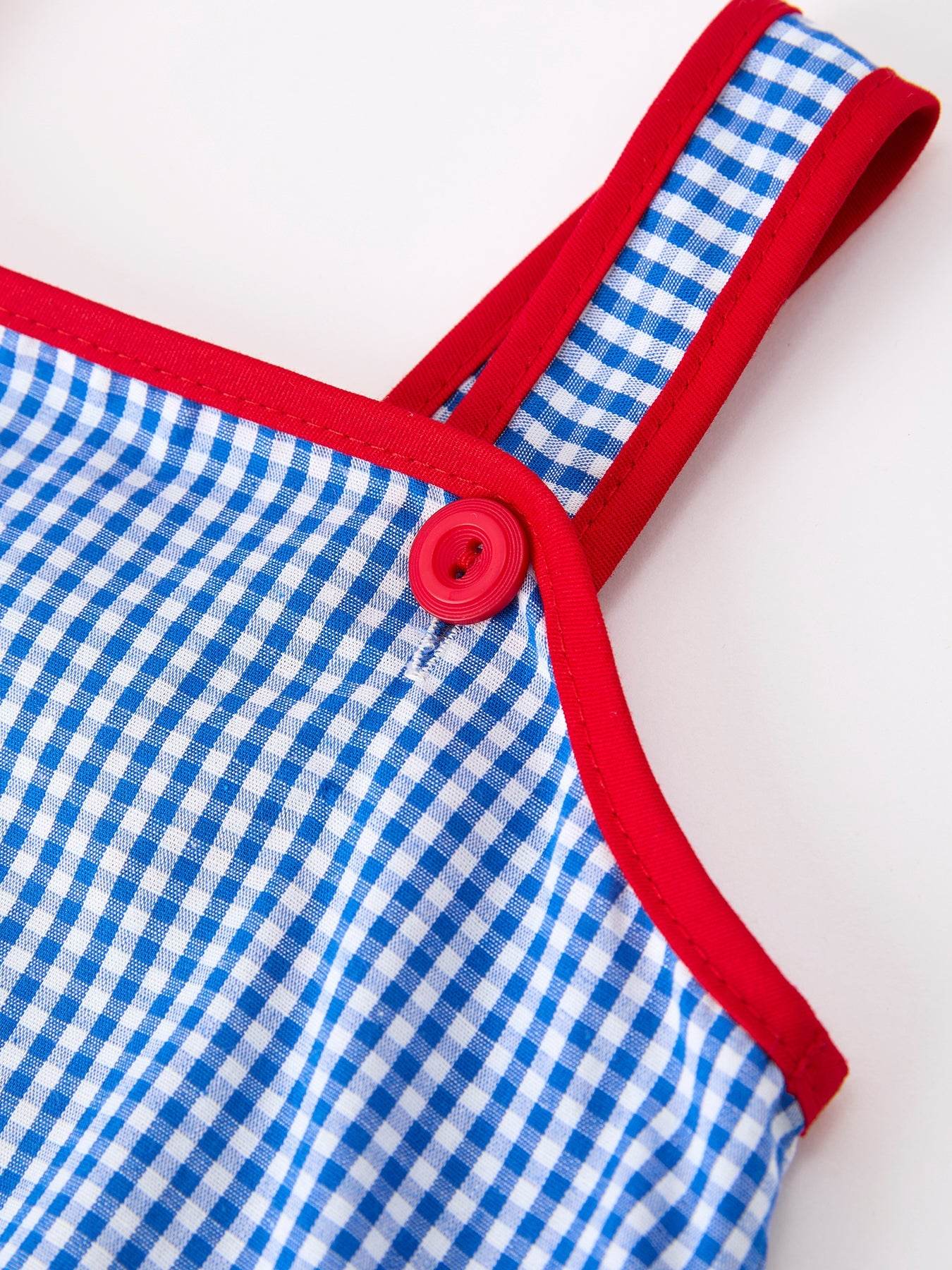 4th of July Flag Chenille Baby Girl Romper Plaid - fabric and material close-up