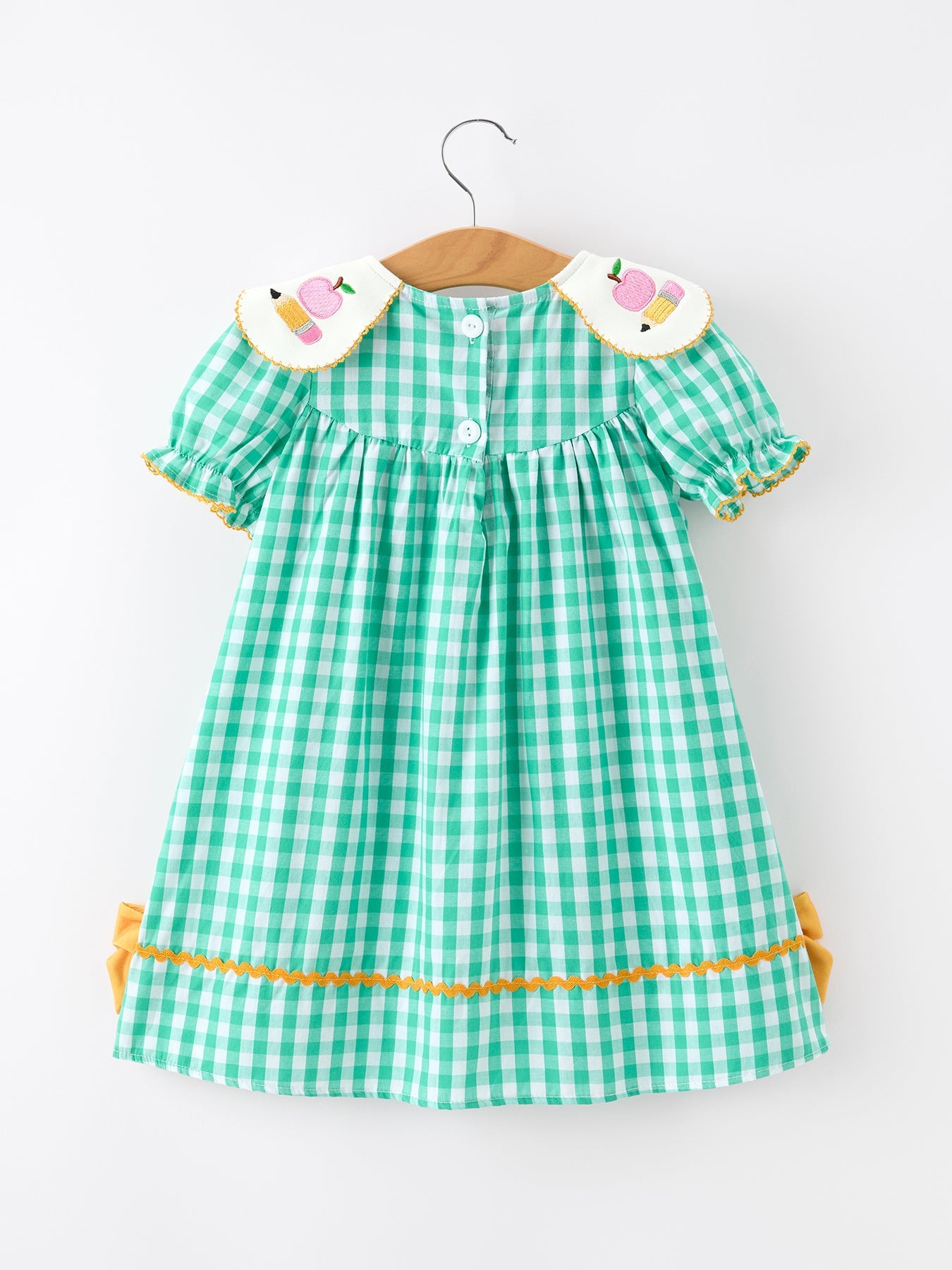 Back to School Apple Pencil Applique Girls Dress Petals Collar - detail view
