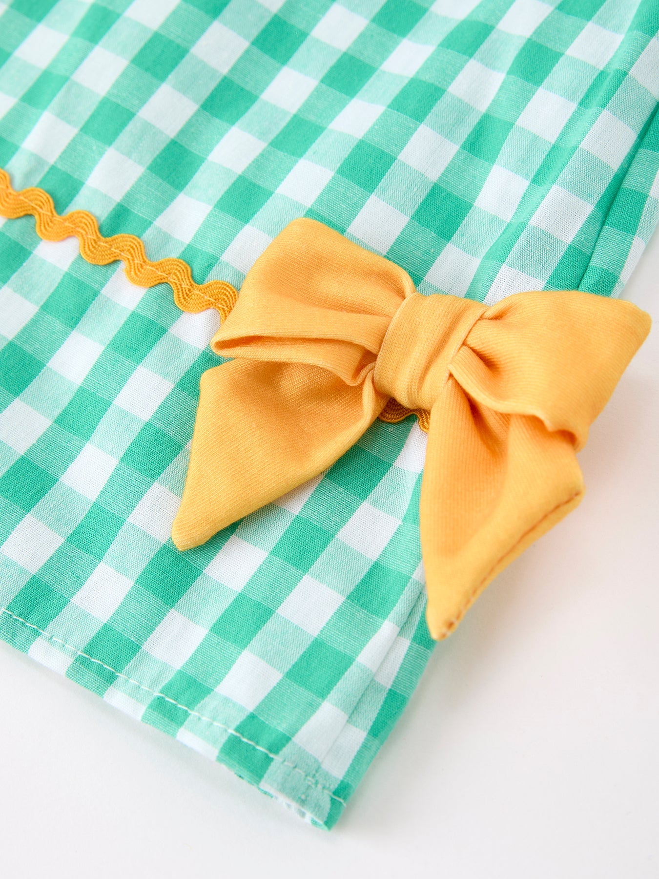 Back to School Apple Pencil Applique Girls Dress Petals Collar - fabric and material close-up