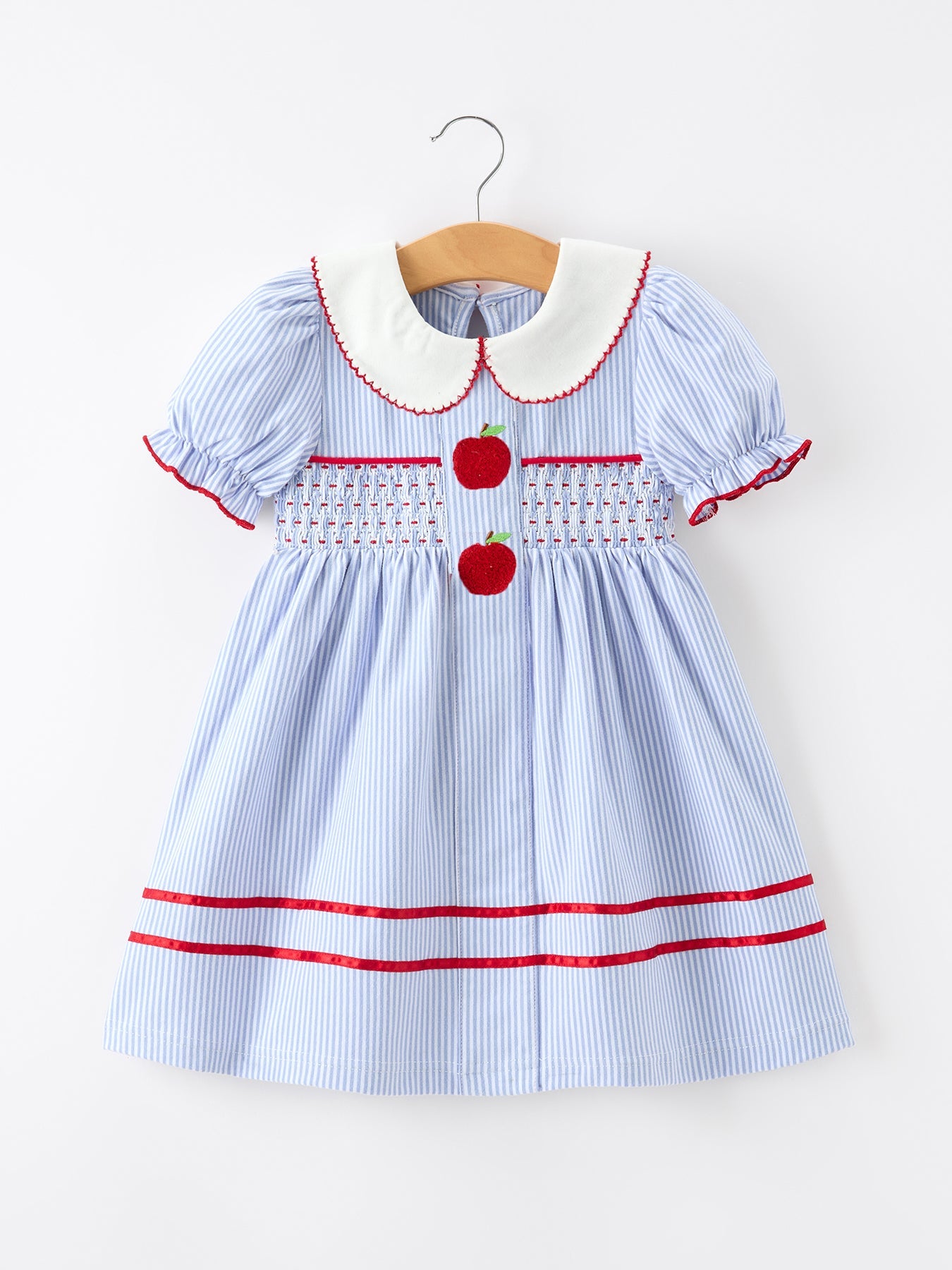 Back to School Apple Chenille Girls Dress Petals Collar - front view