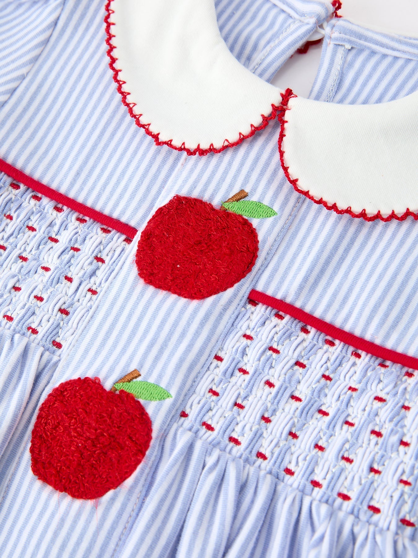 Back to School Apple Chenille Girls Dress Petals Collar - back view