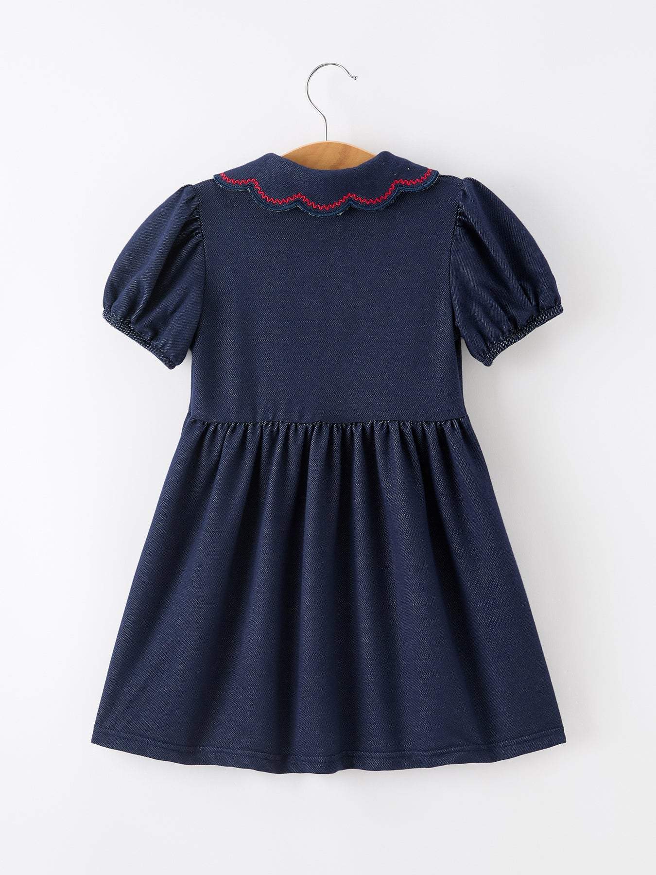 Back to School Apple Applique Girls Dress Petals Collar - detail view