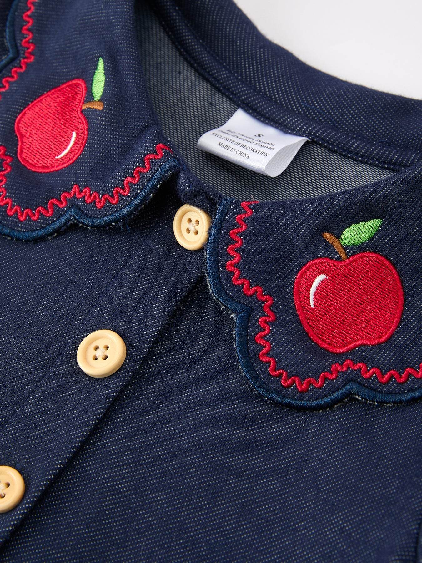 Back to School Apple Applique Girls Dress Petals Collar - back view