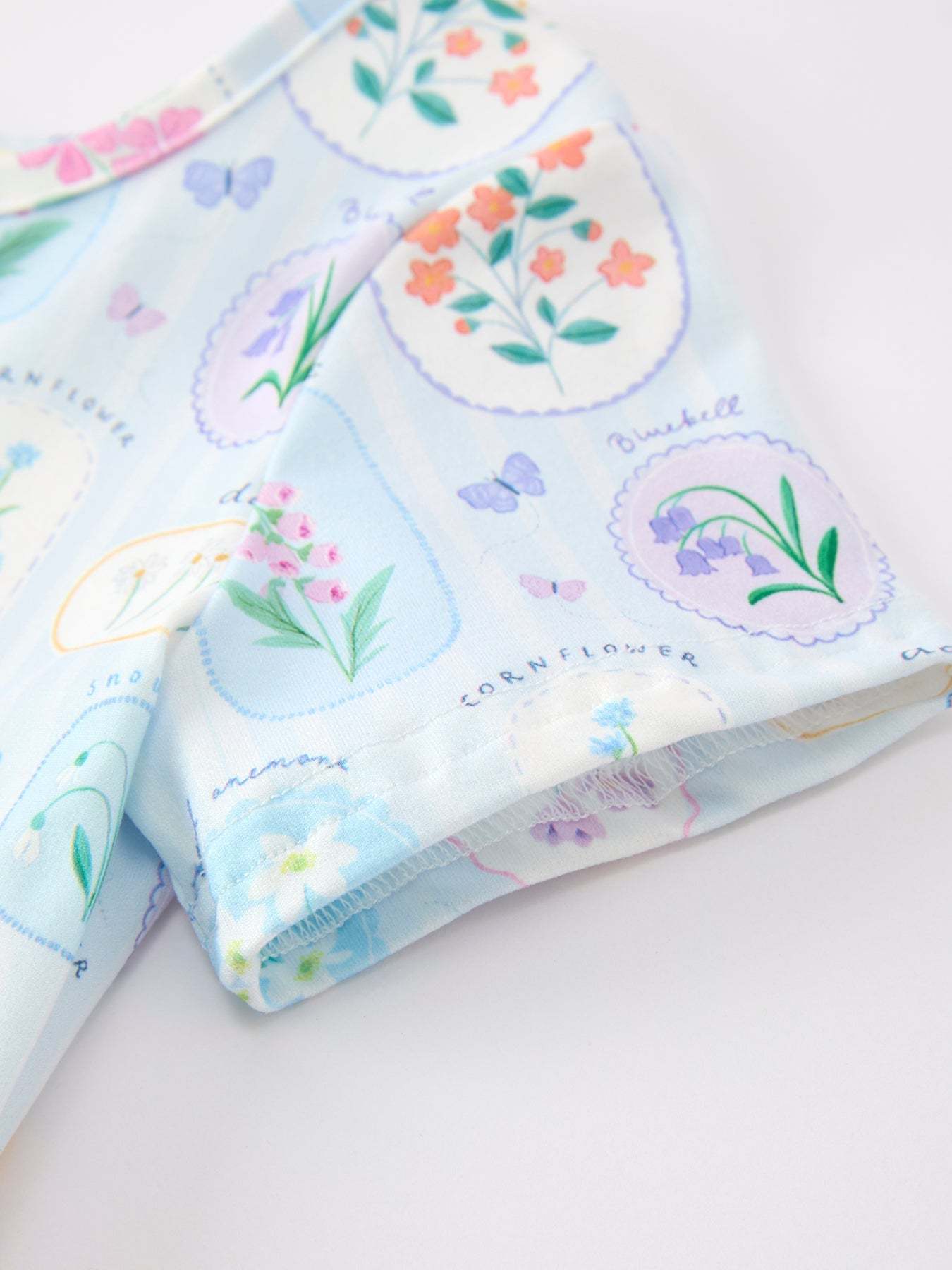 Summer Floral Botanical Girls Dress Blue Short Sleeve