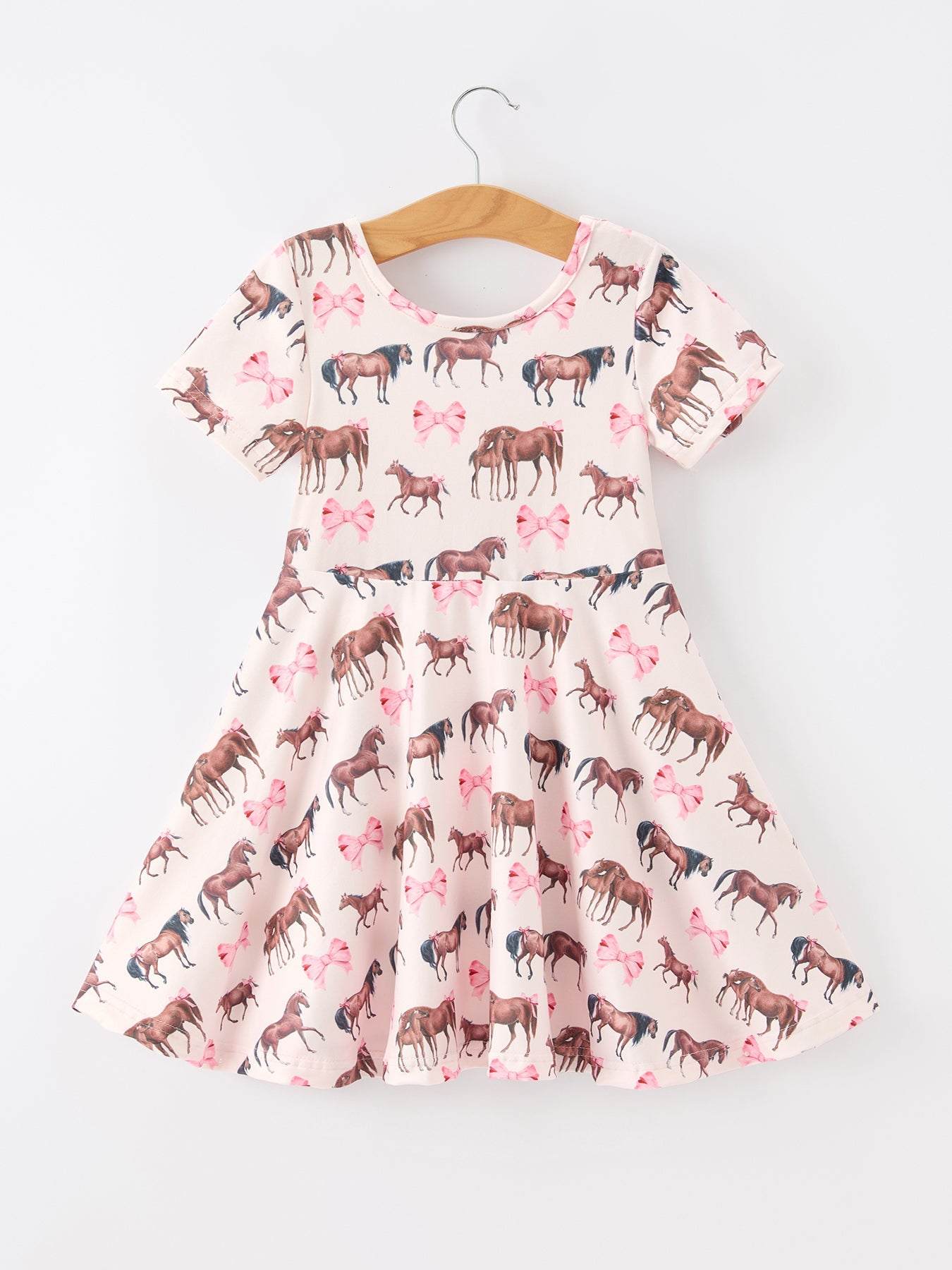 Girls Western Horse Print Twirl Dress Short Sleeve, detail view