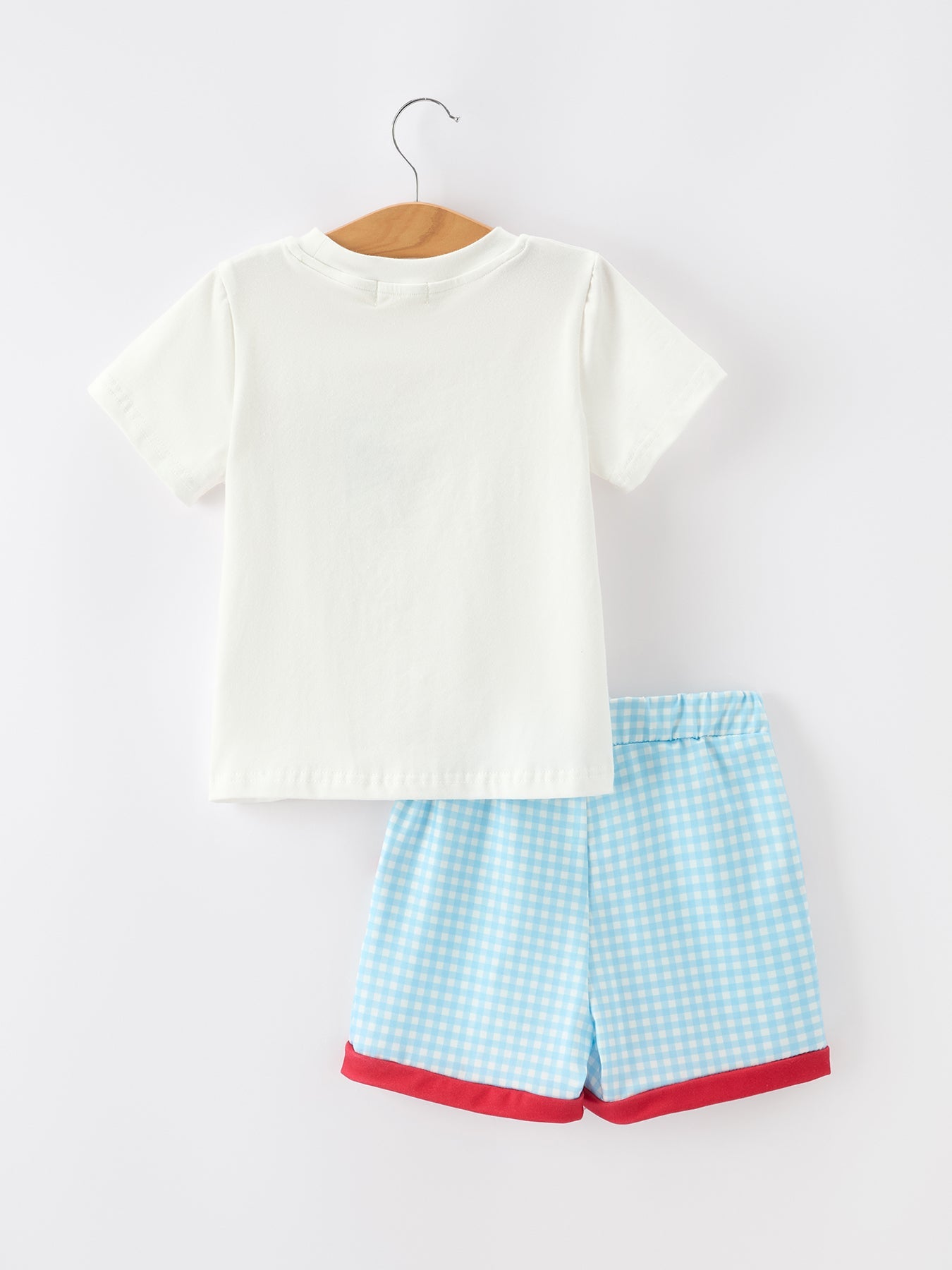 4th of July Flag Boys Set Plaid Shorts T Shirt Outfit - detail view
