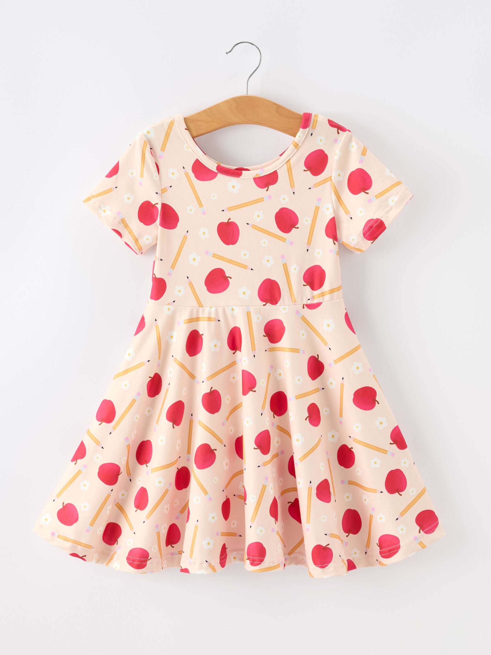 Girls Back To School Apple Pencil Twirl Dress - front view