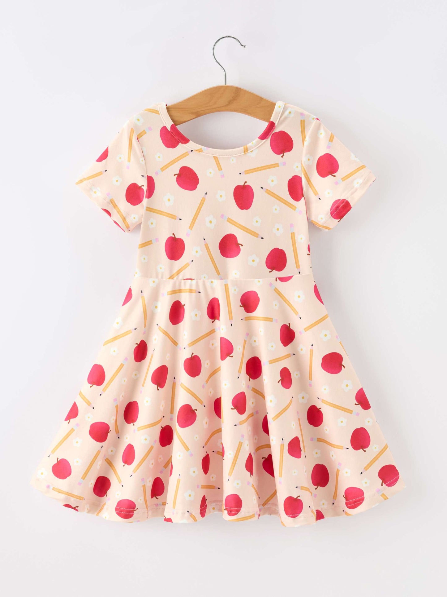 Girls Back To School Apple Pencil Twirl Dress - detail view