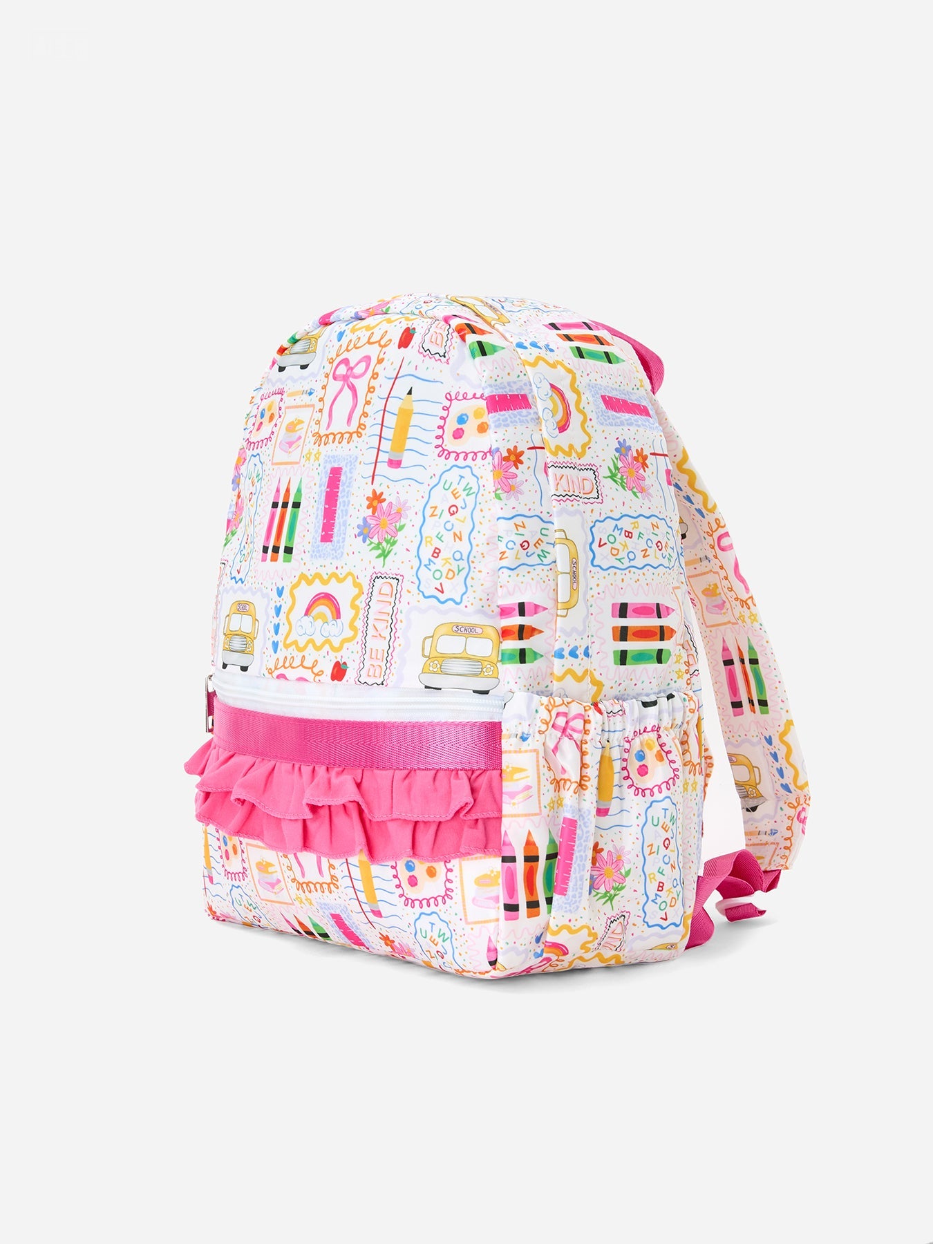 Back to School Print Girls Backpack Ruffle Bag - detail view