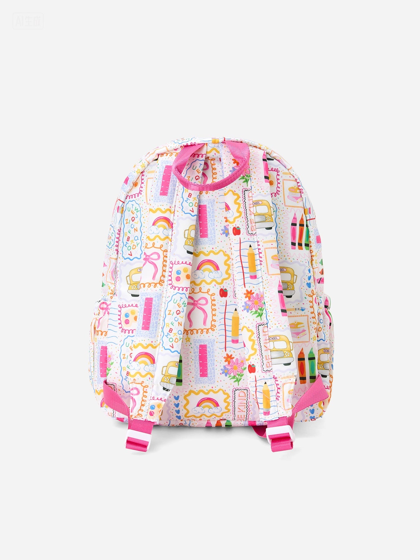Back to School Print Girls Backpack Ruffle Bag - back view