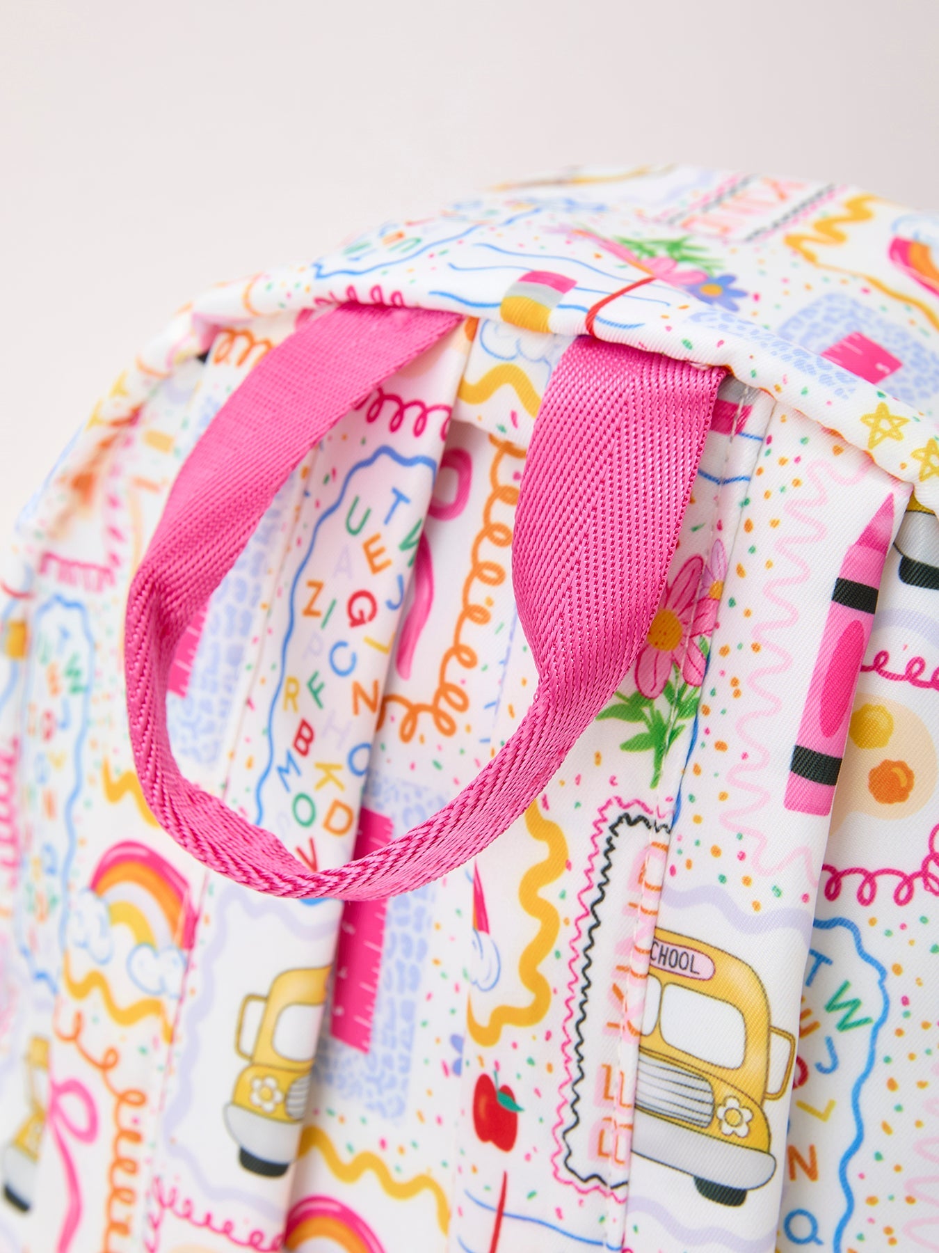 Back to School Print Girls Backpack Ruffle Bag - fabric and material close-up