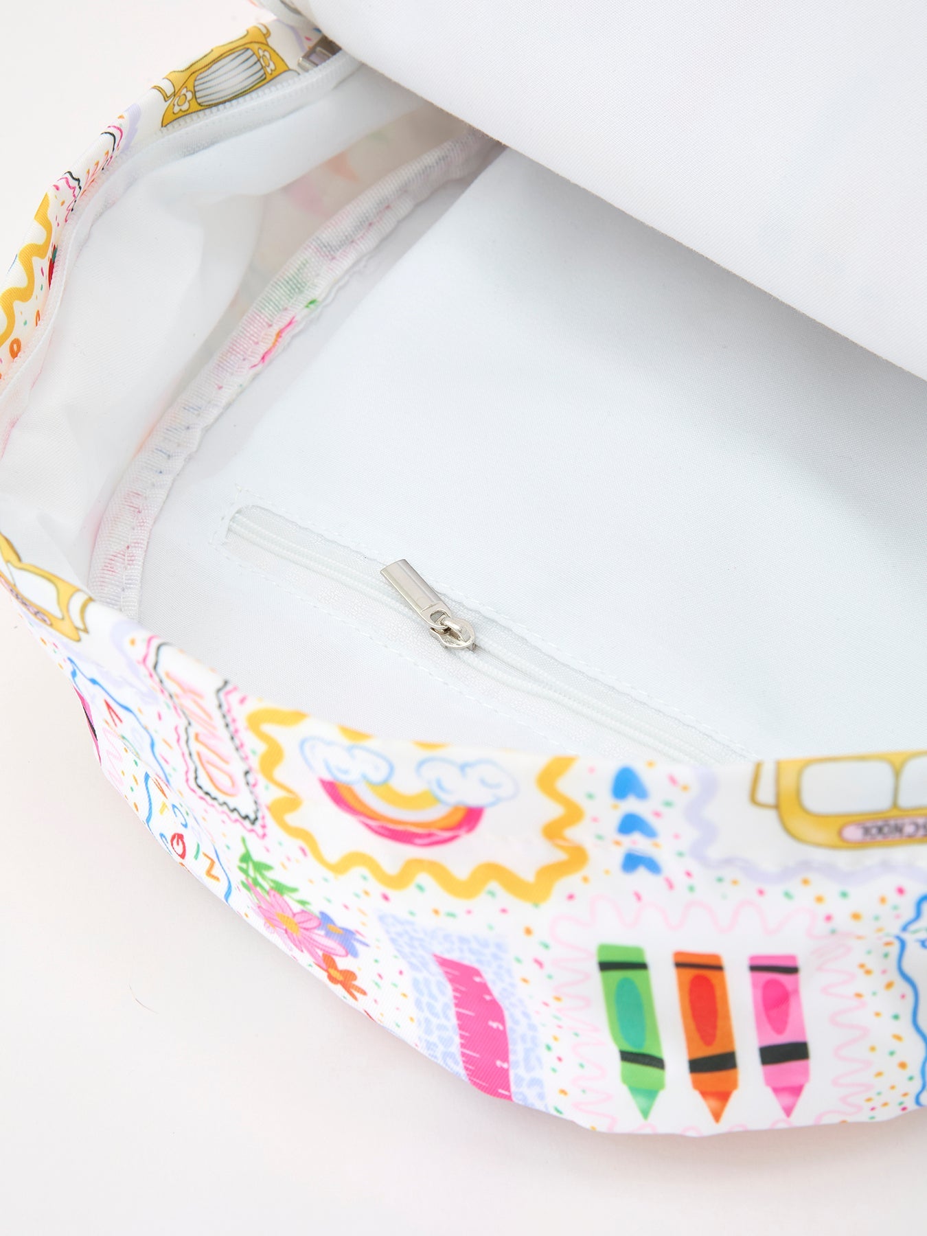 Back to School Print Girls Backpack Ruffle Bag - print and pattern detail