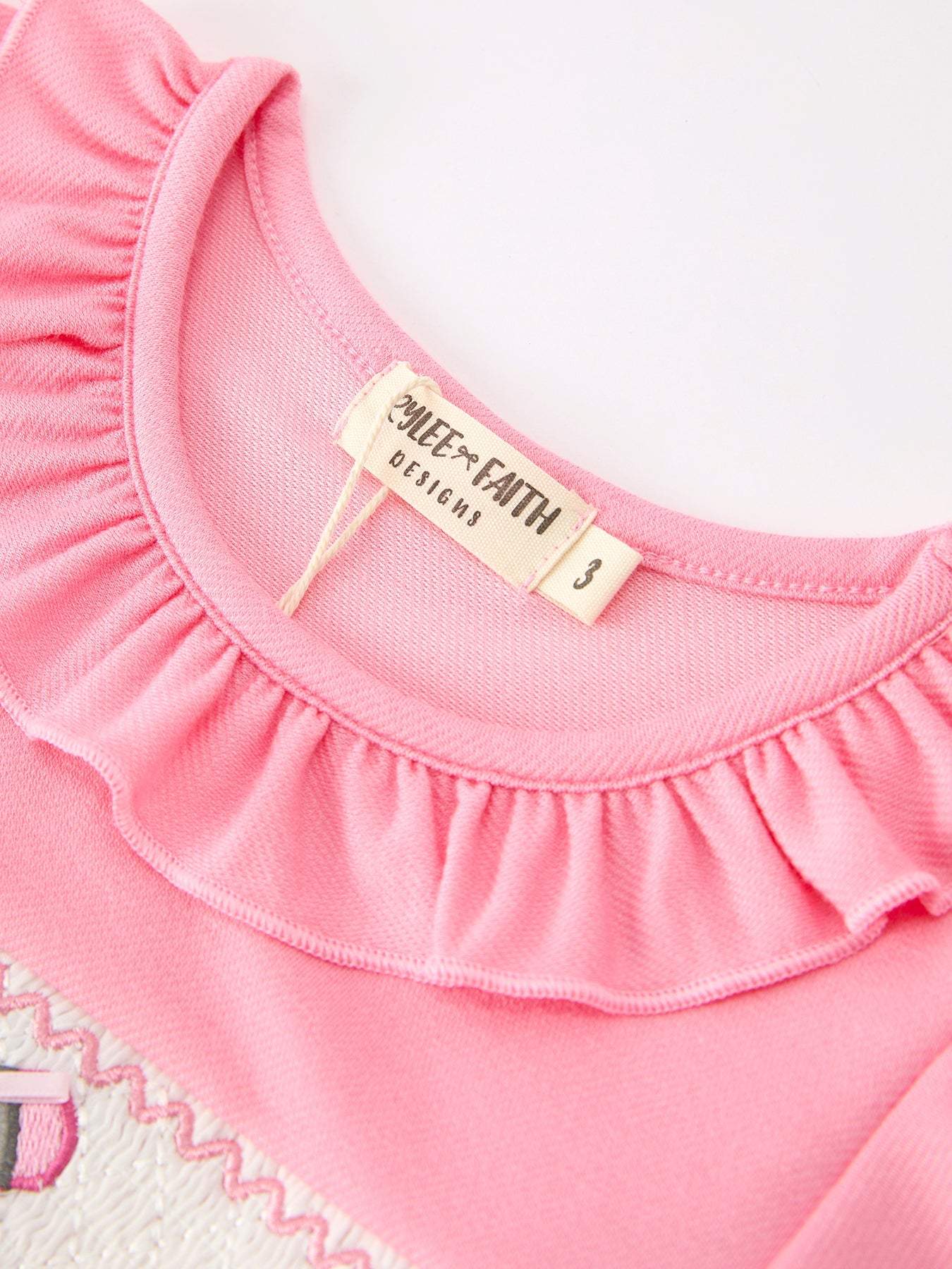 Back To School Embroidery Girls Dress Bow Ruffle Puff Sleeve - back view