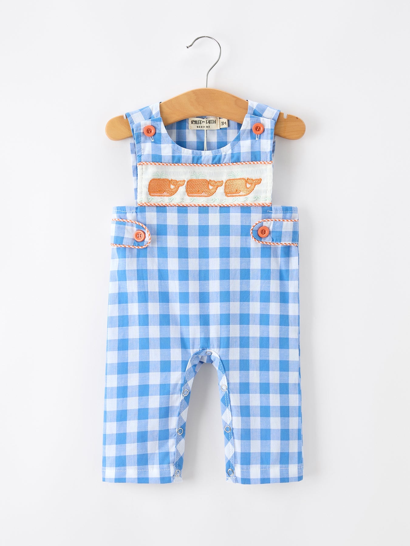 Summer plaid whale embroidery boys sleeveless jon jon front view